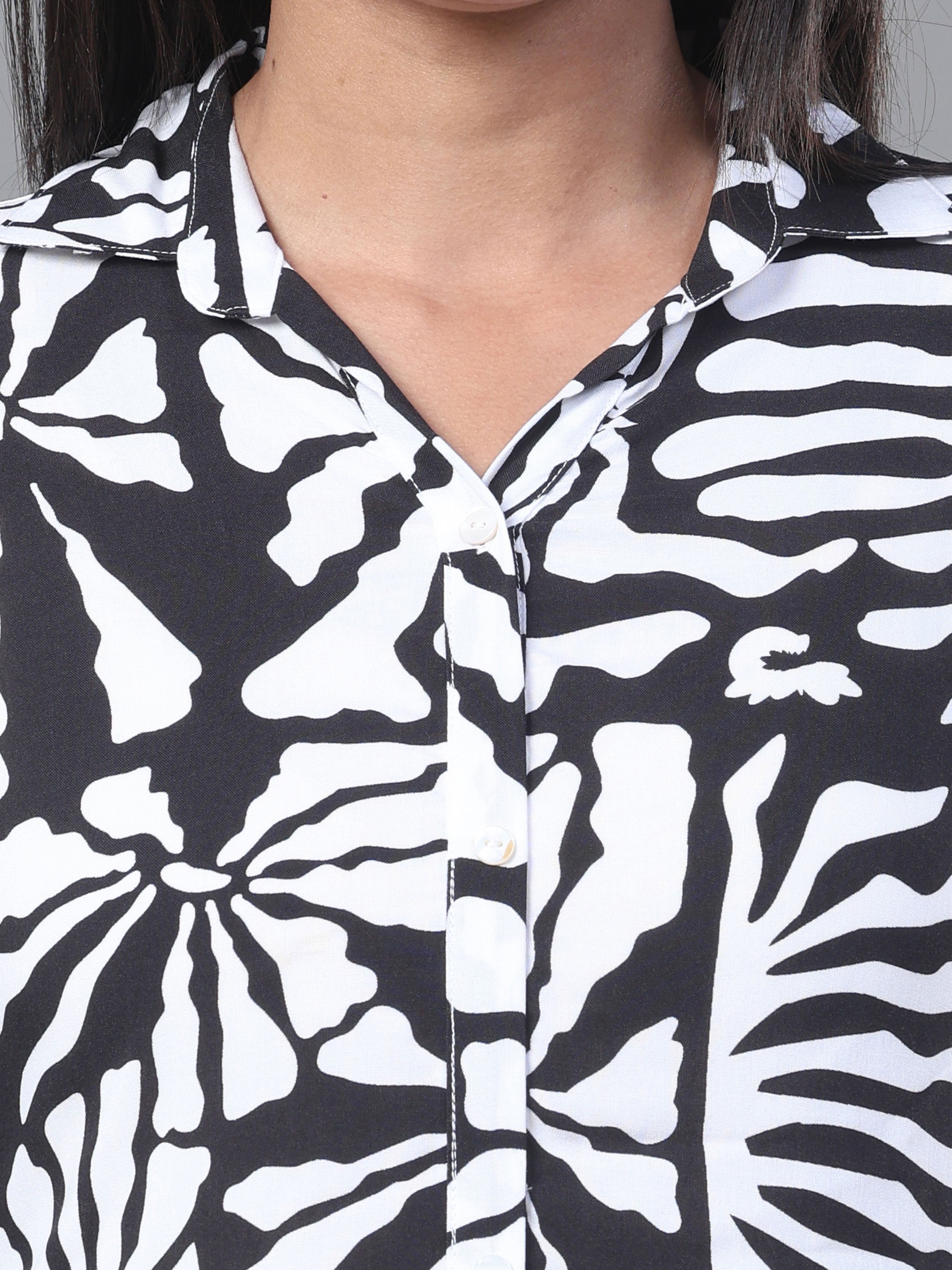 Black And White Viscose Printed Kurti