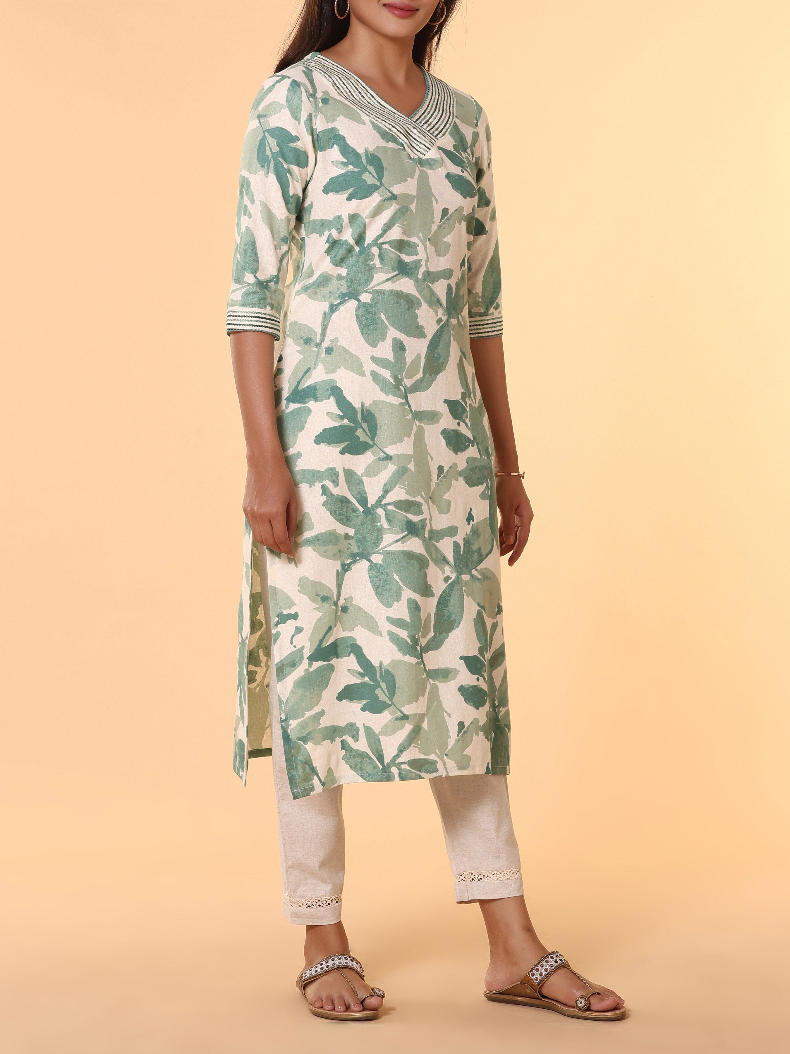 Multi Colour Cotton Flax Printed Kurti