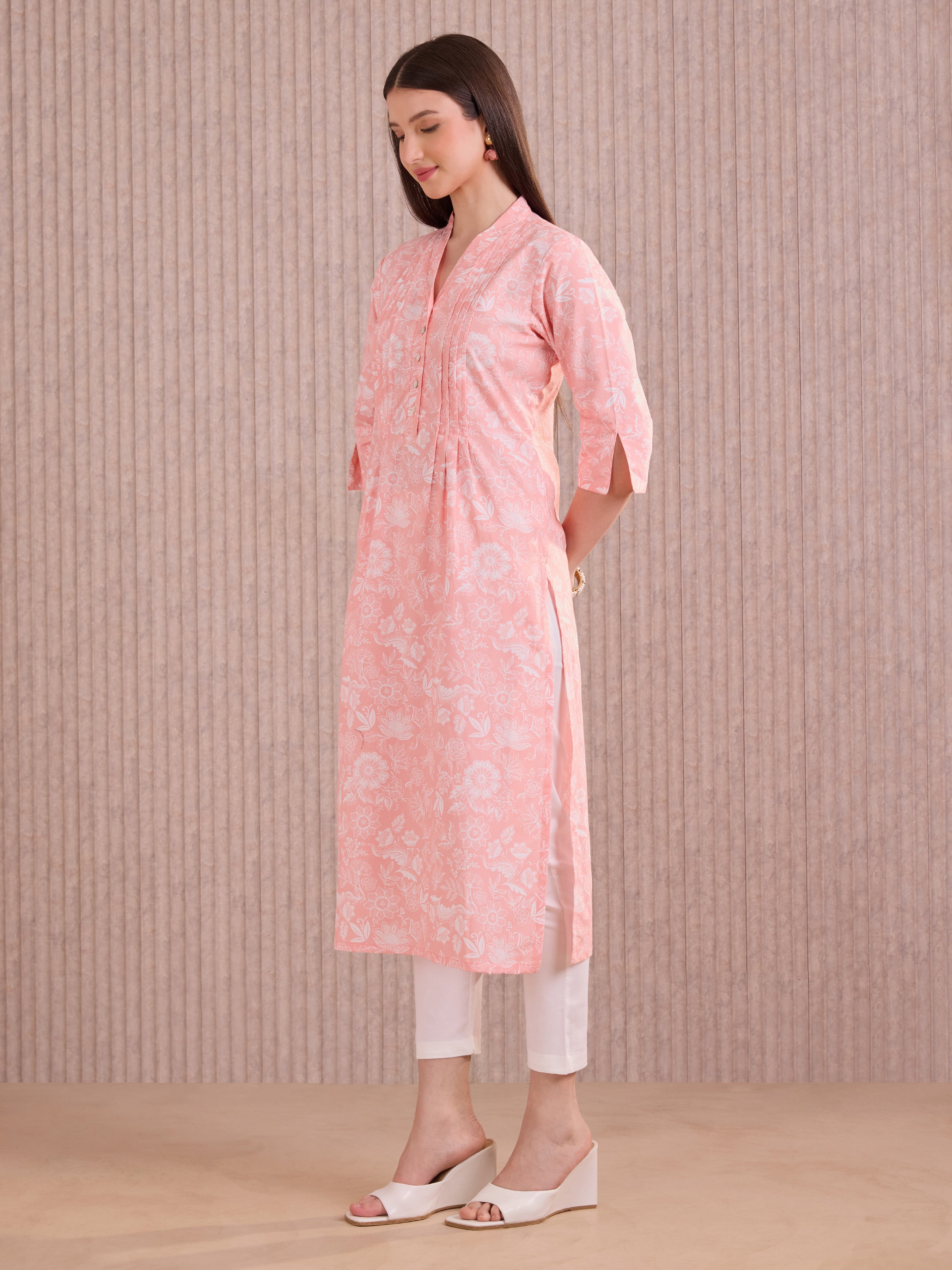 Pink Colour Pure Cotton Printed Kurti