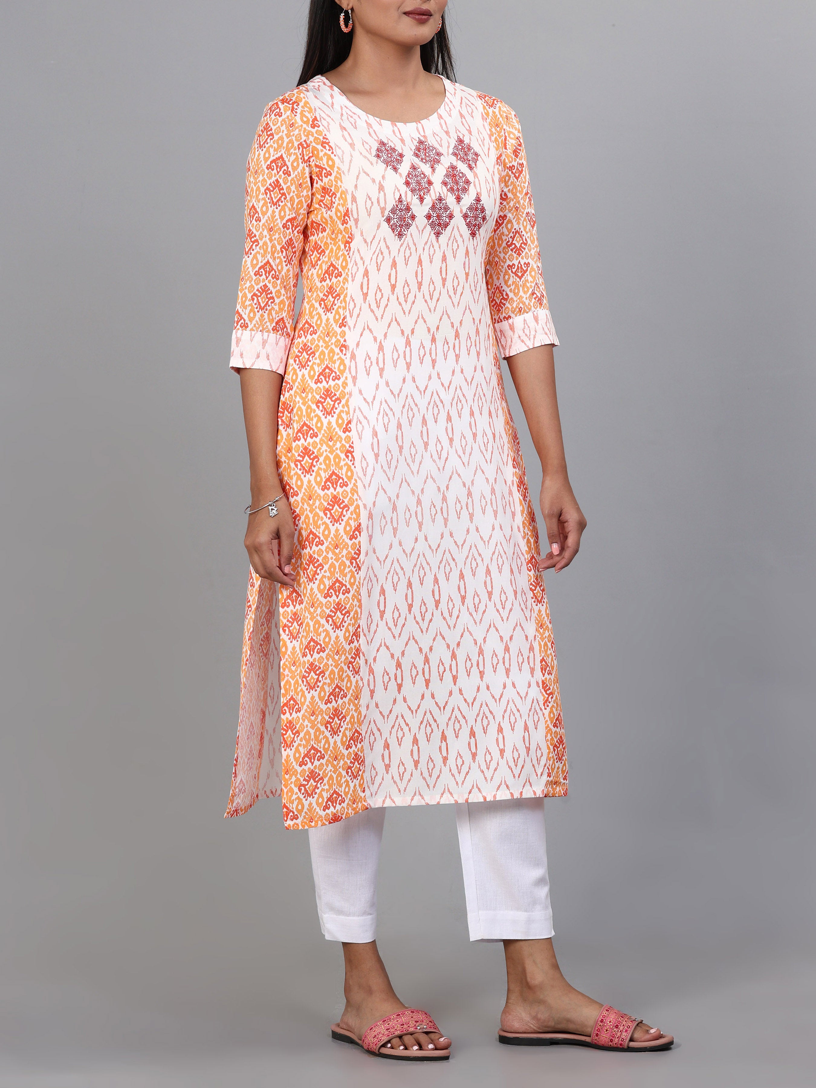 Multi Colour Viscose Printed Kurti With Embroidery