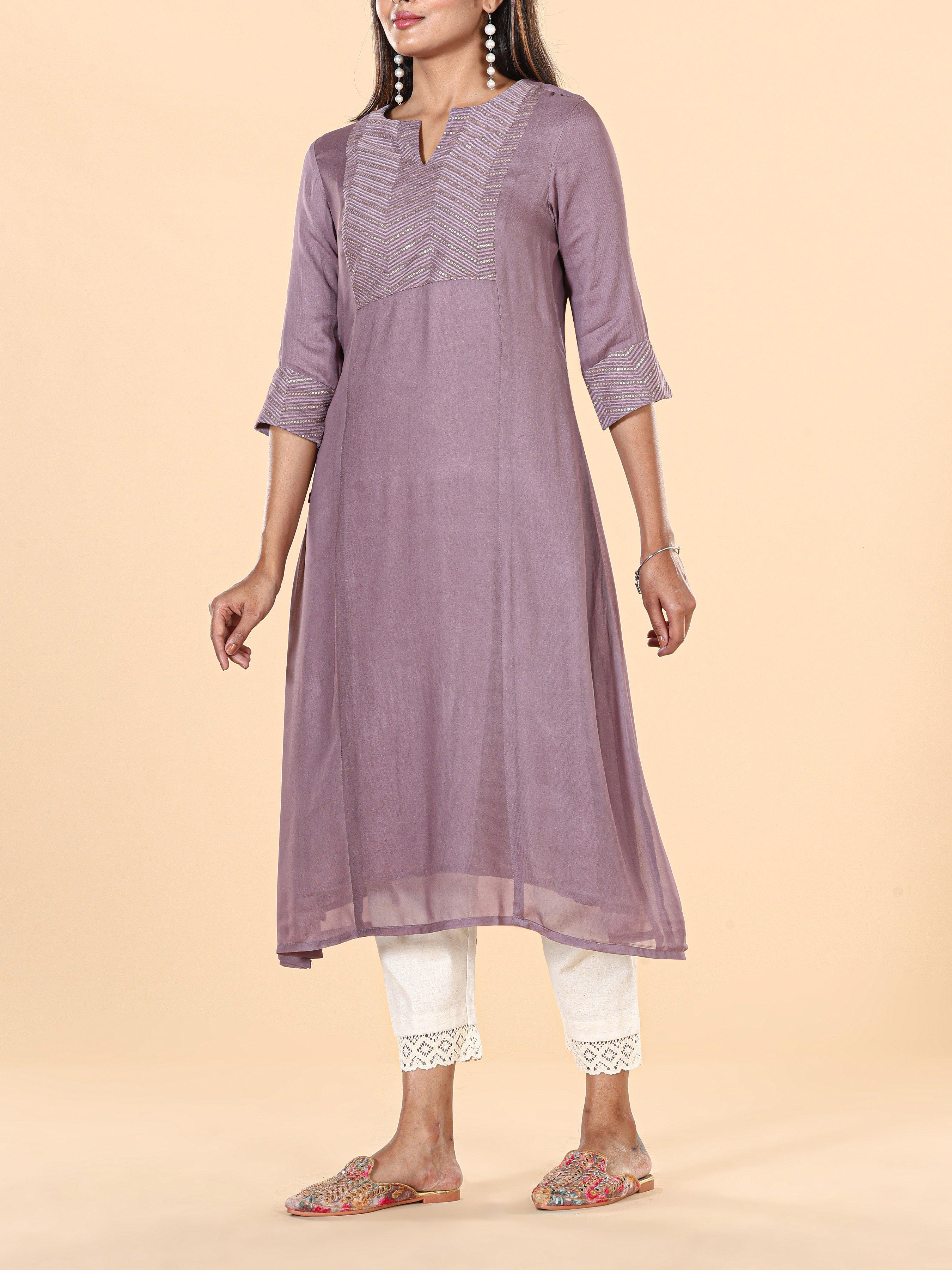 Purple Viscose Georgette Kurti With Sequins Work