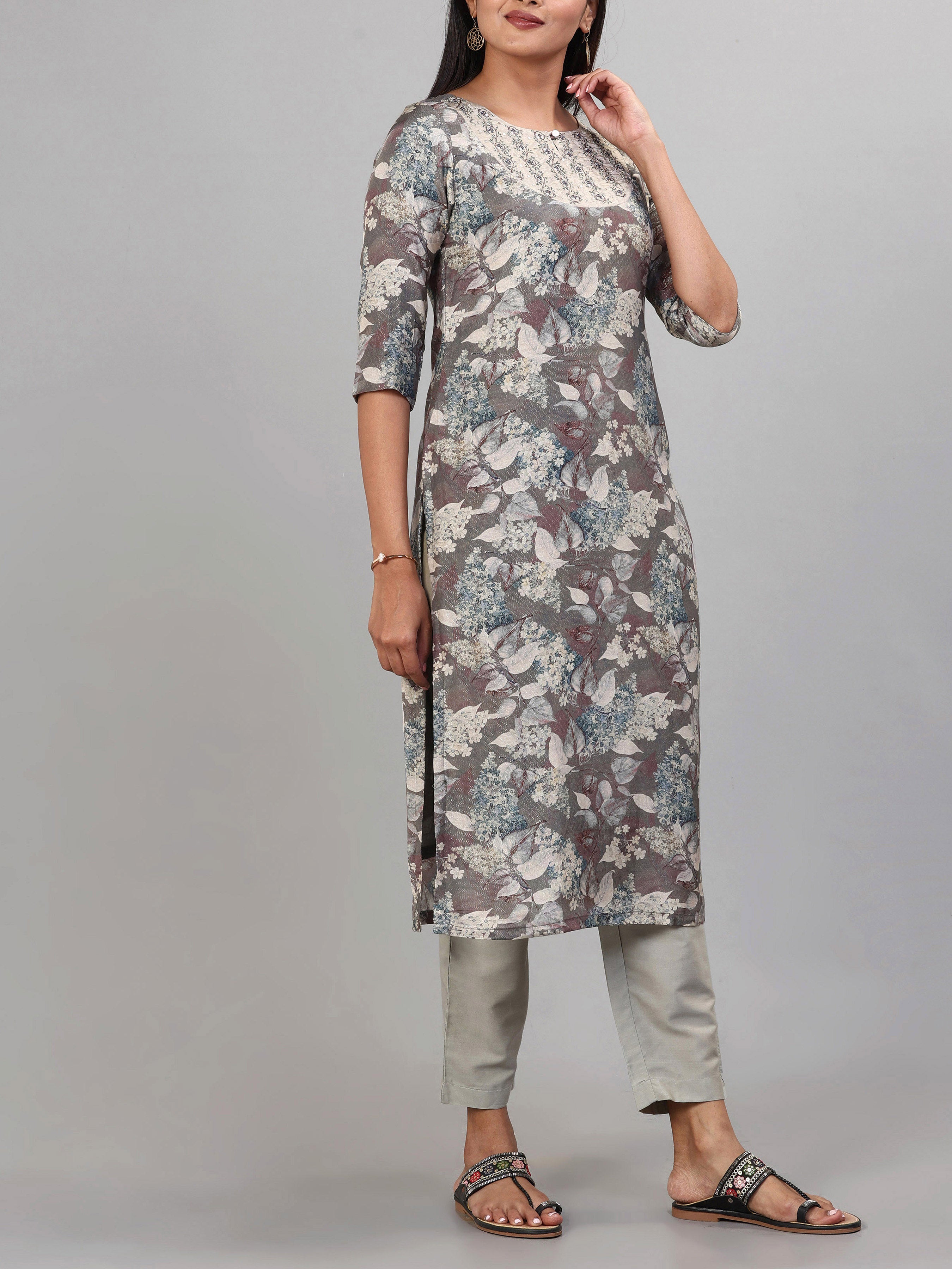 Multi-Colour Muslin Silk Kurti With Embroidery And Matching Bottom