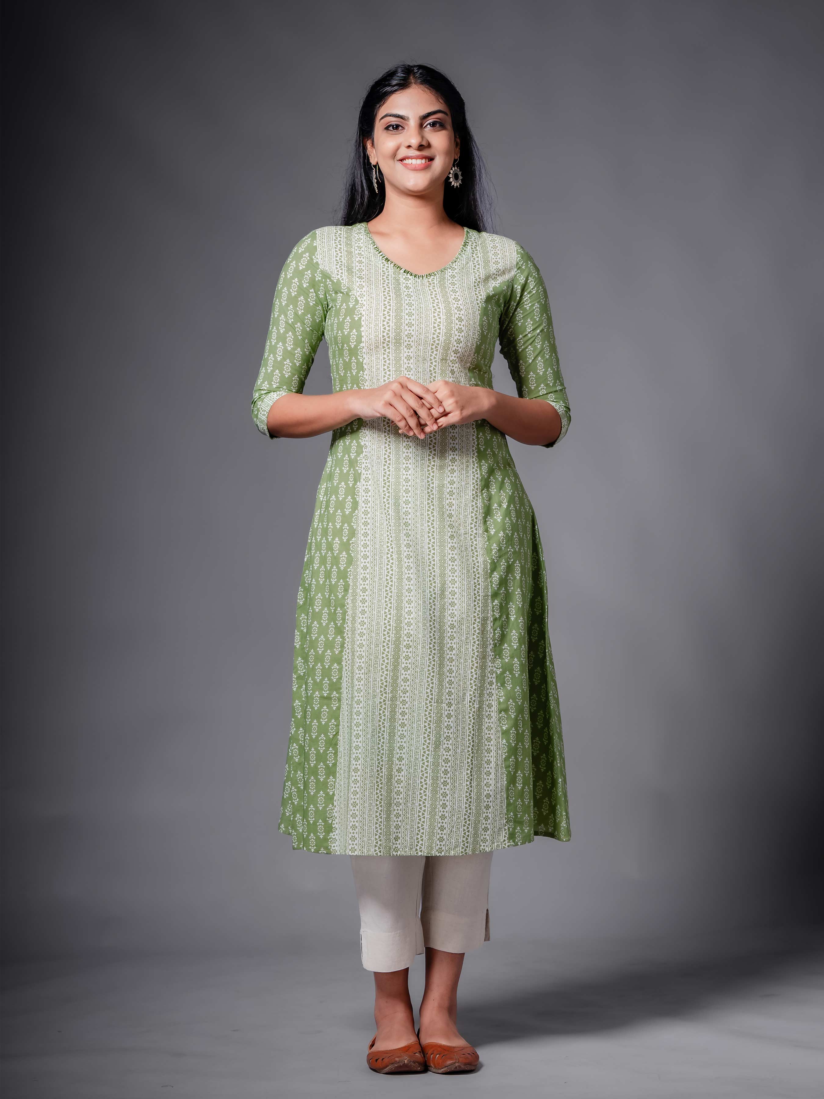 Light Green Pure Cotton Kurti With Print