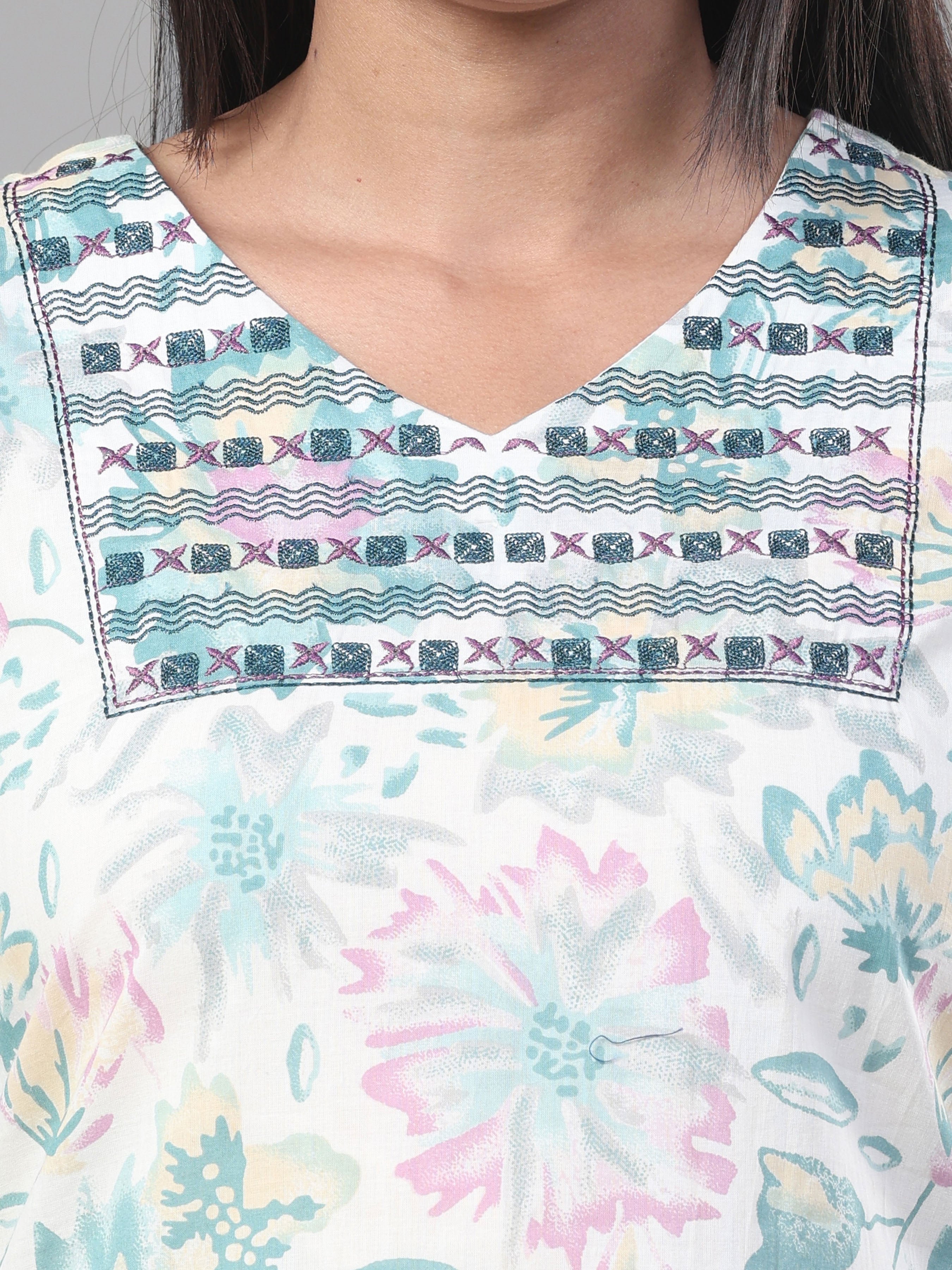 Multi Colour Pure Cotton Kurti With Embroidery