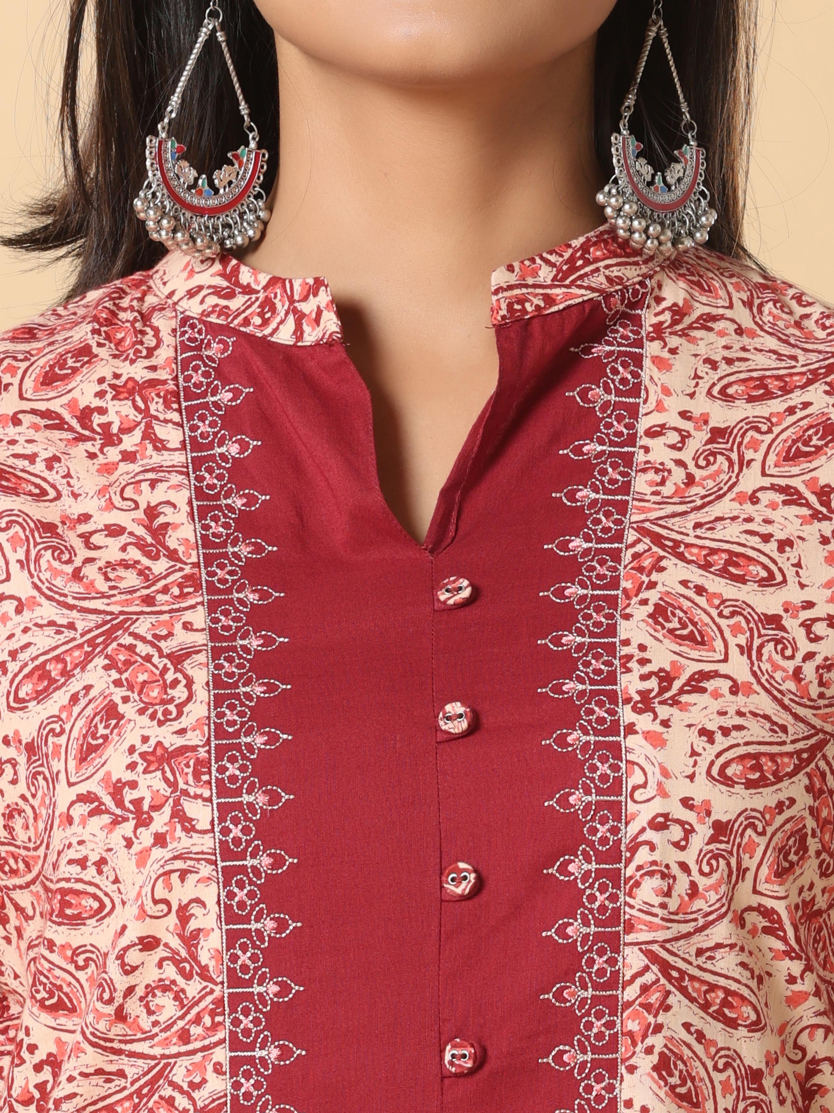 Multi Colour Cotton Printed Kurti With Embroidery