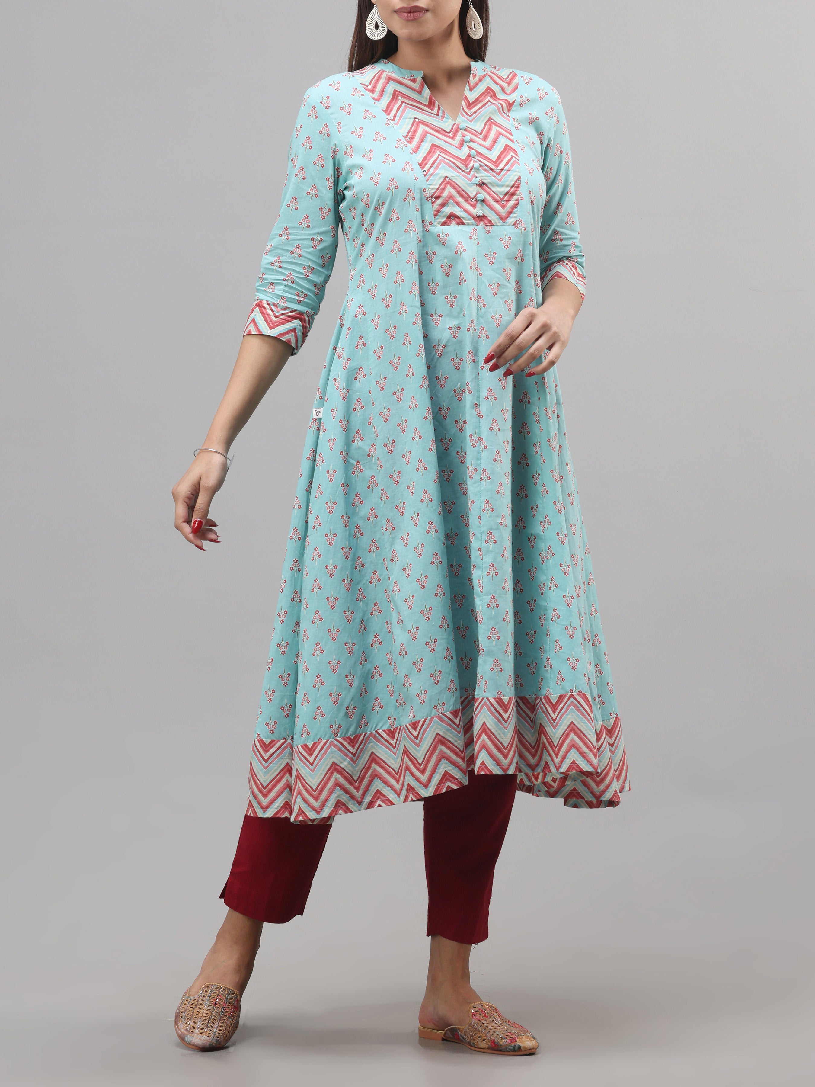 Multi Colour Pure Cotton Printed Kurti With Sequins Work