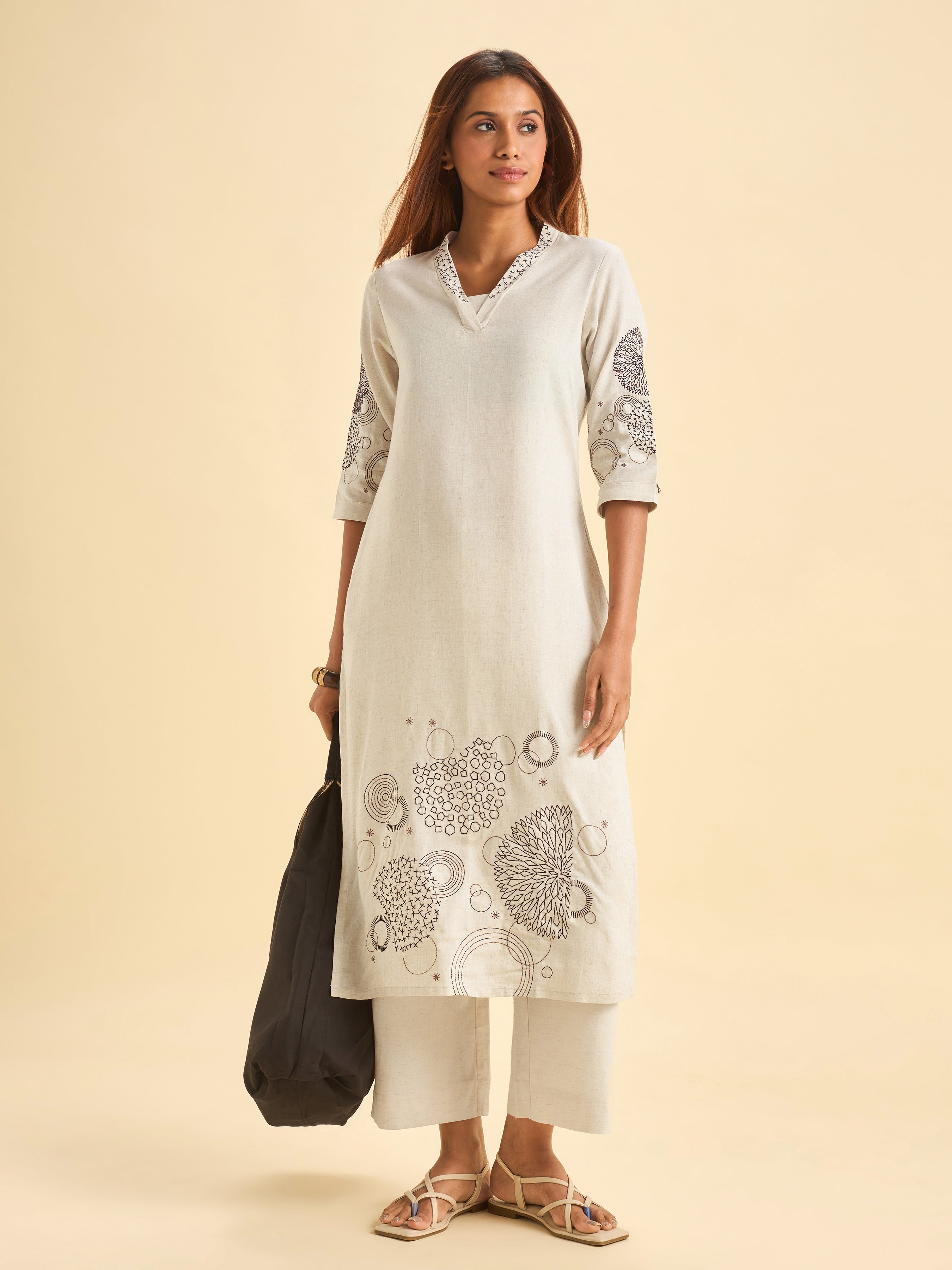 Ivory Lyocel Kurti With Embroidery