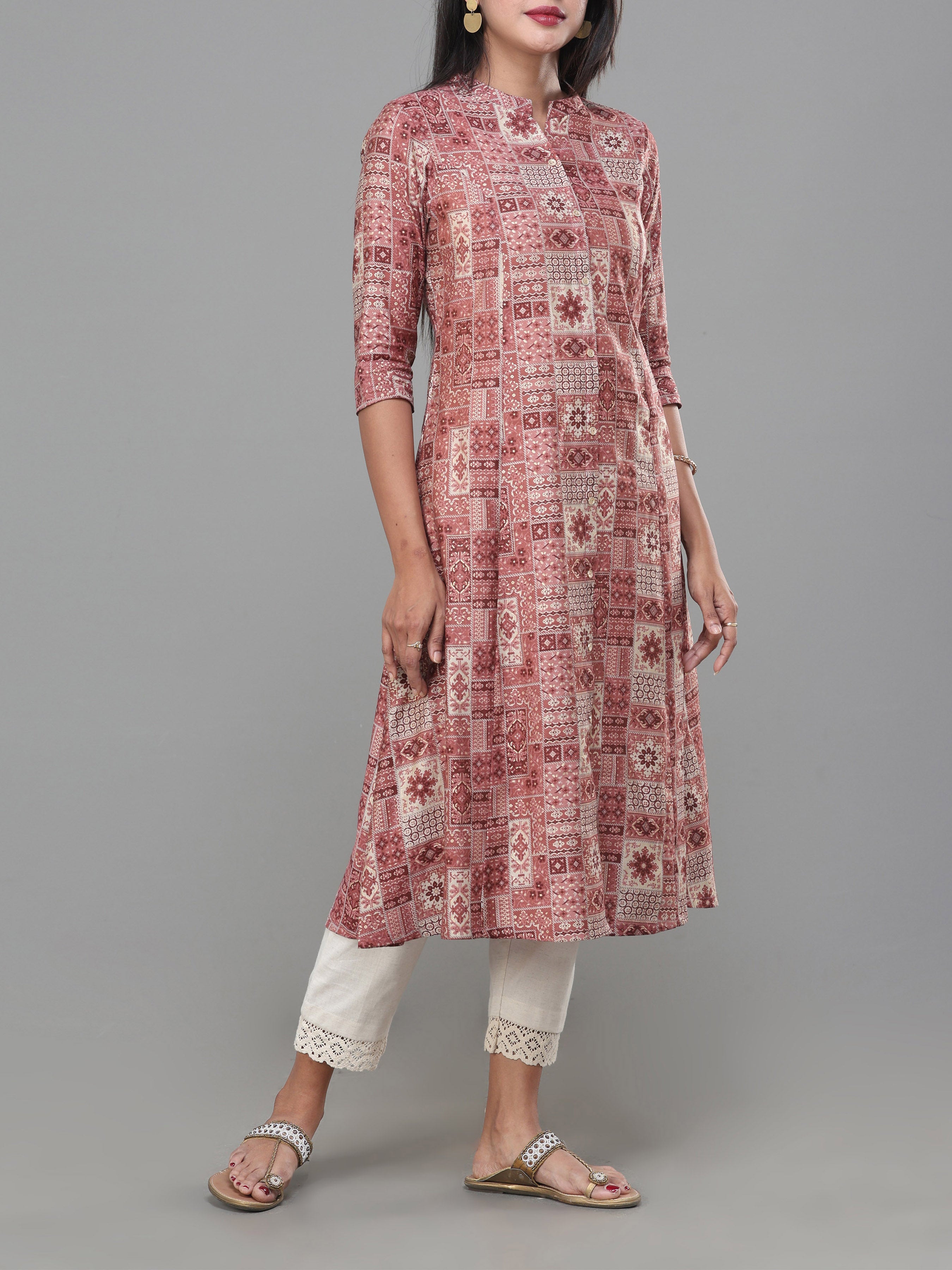 Blush Pink Modal Chanderi Printed Kurti