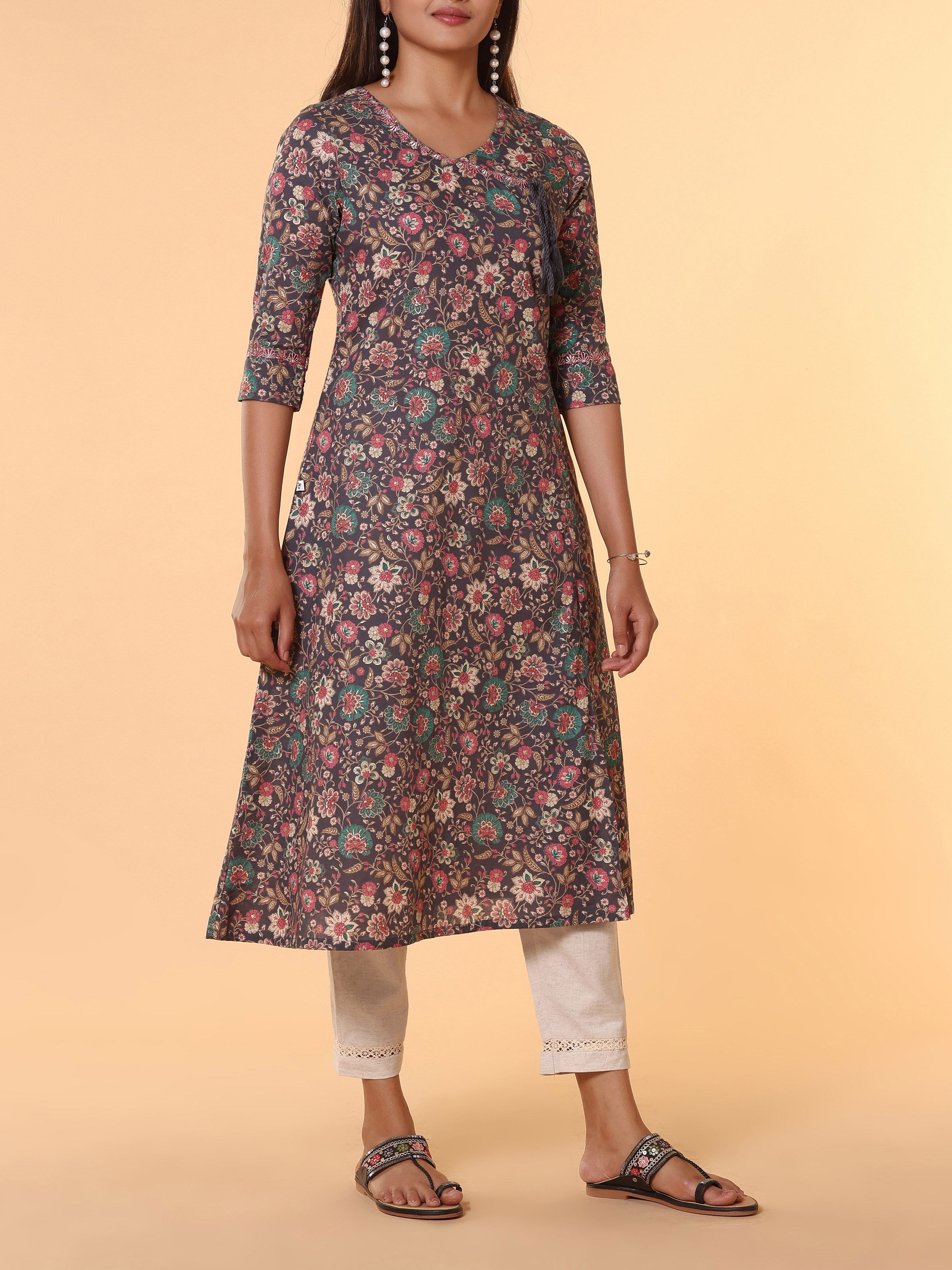 Multi Colour Pure Cotton Printed Kurti With Embroidery