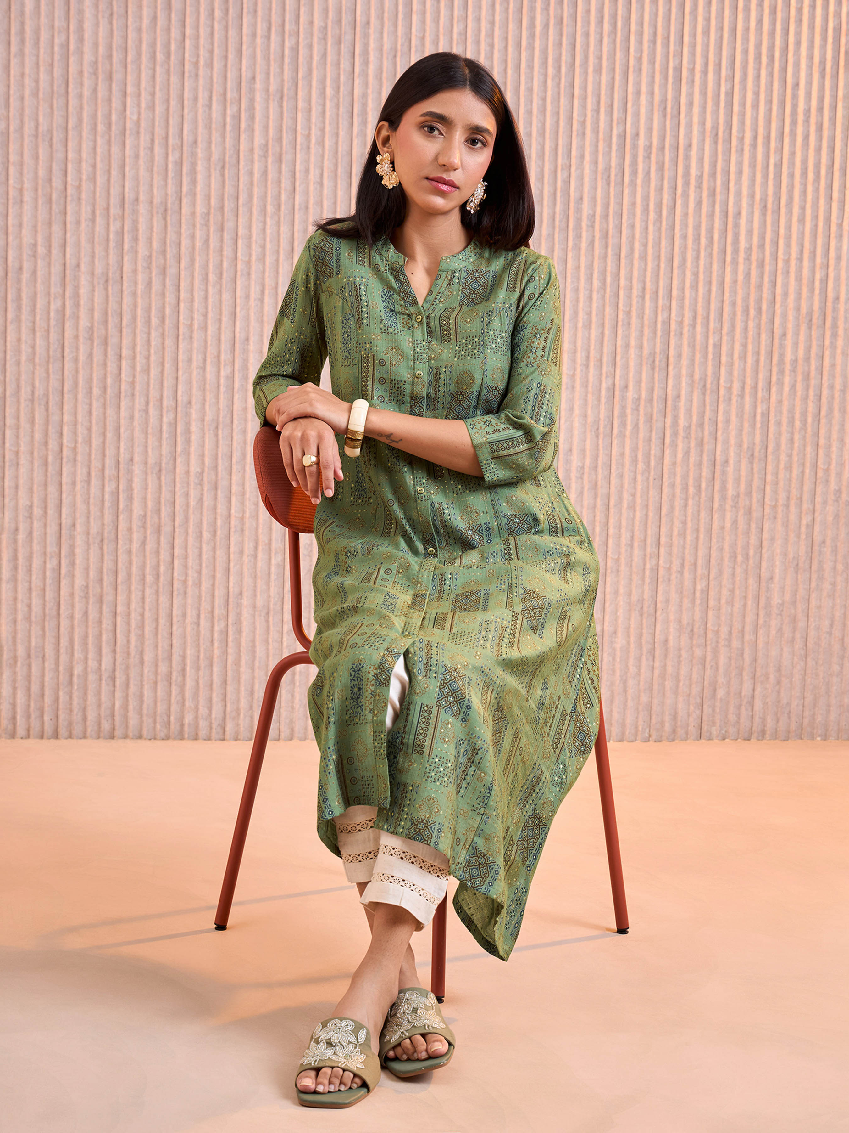 Green Viscose Blend Printed Kurti