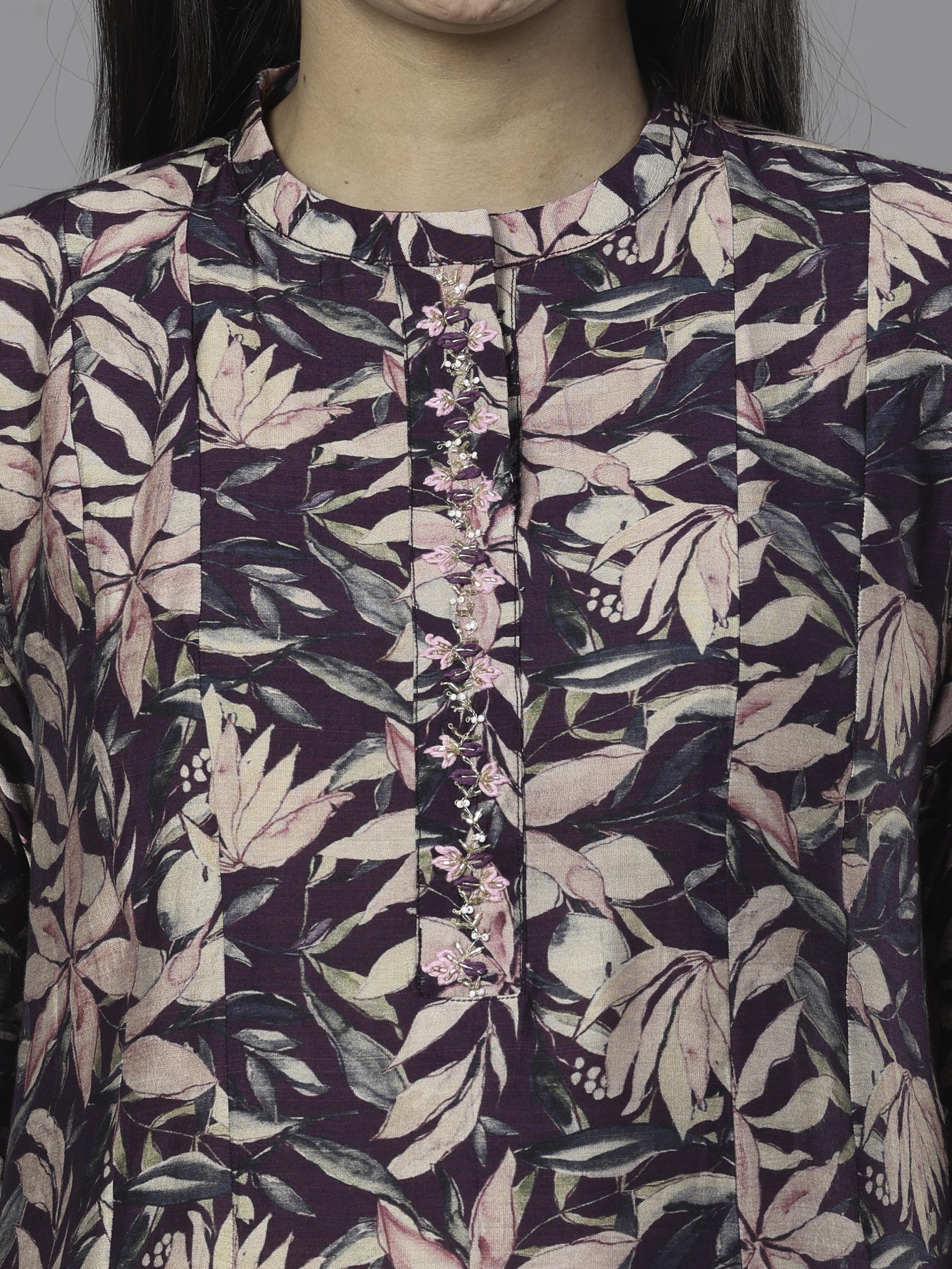 Multi Colour Modal Chanderi Printed Kurti With Embroidery