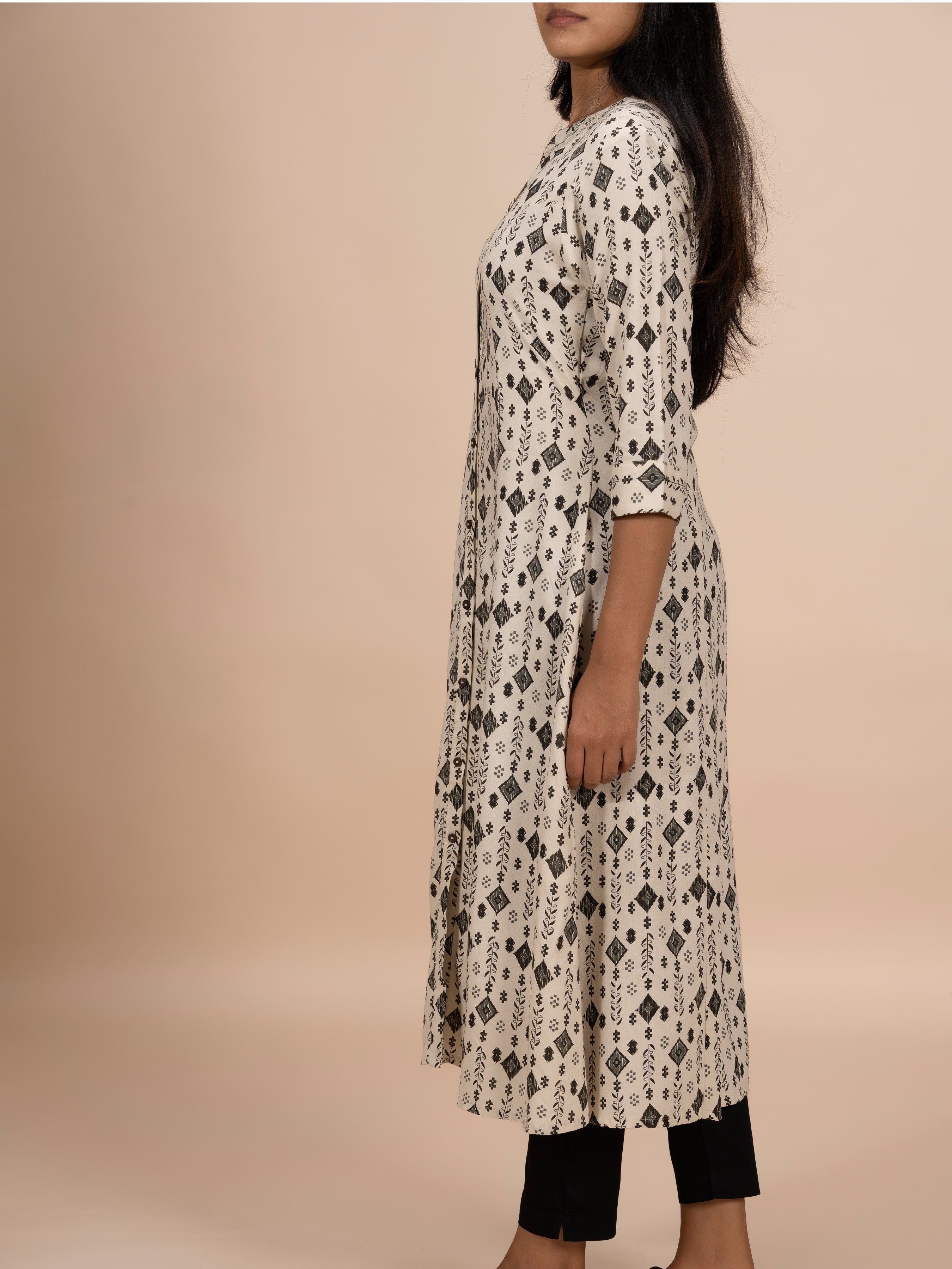 Off White Viscose Kurti With Print