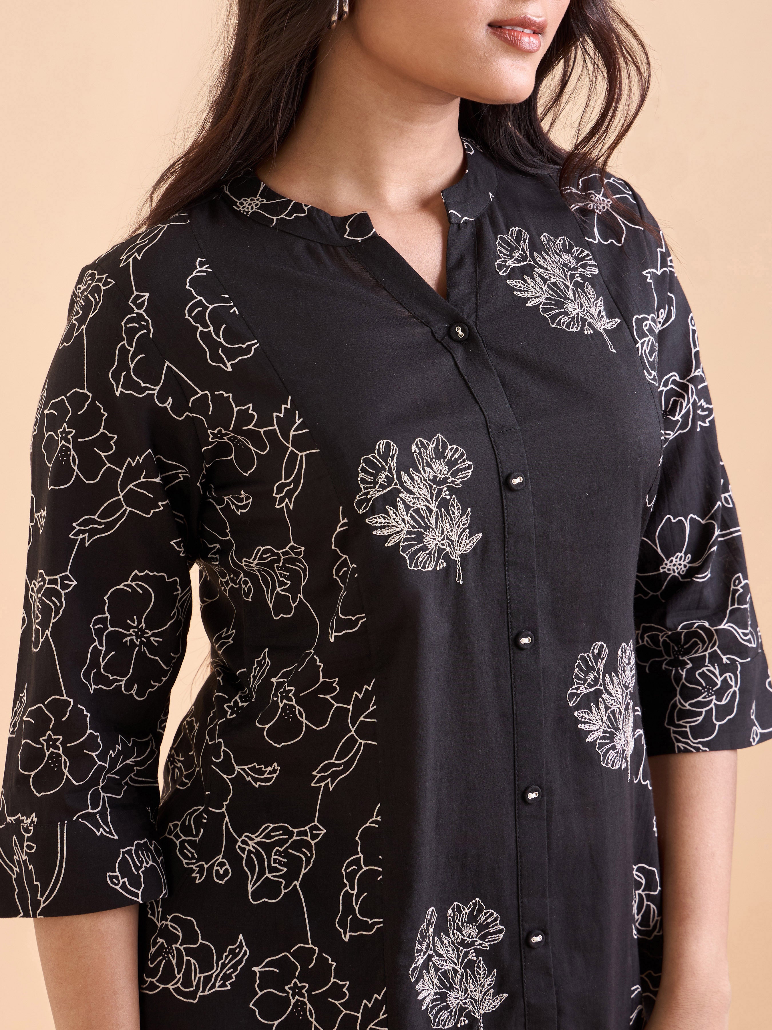 Black Pure Cotton Printed Kurti