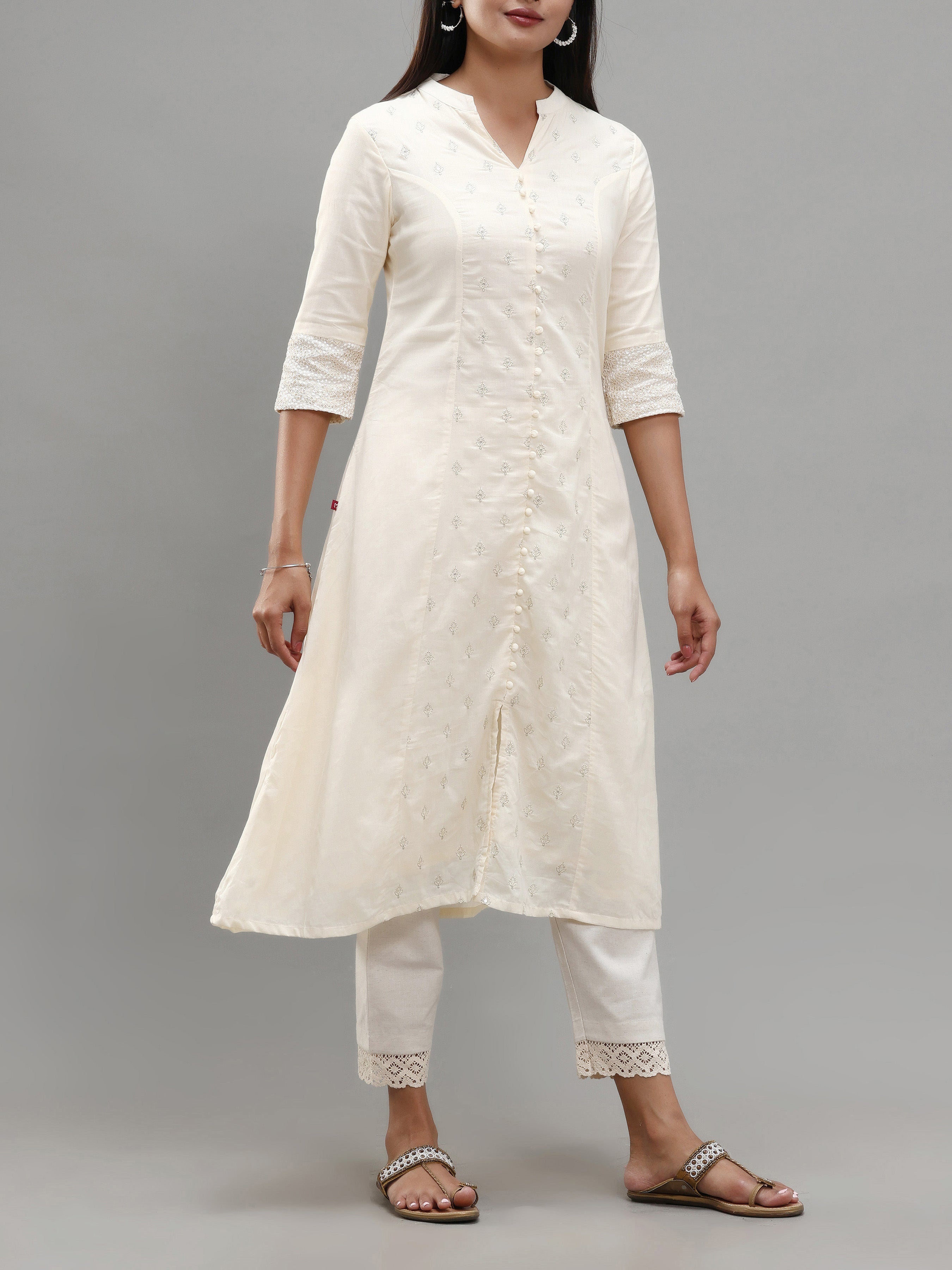 Ivory Pure Cotton Kurti With Sequins Work