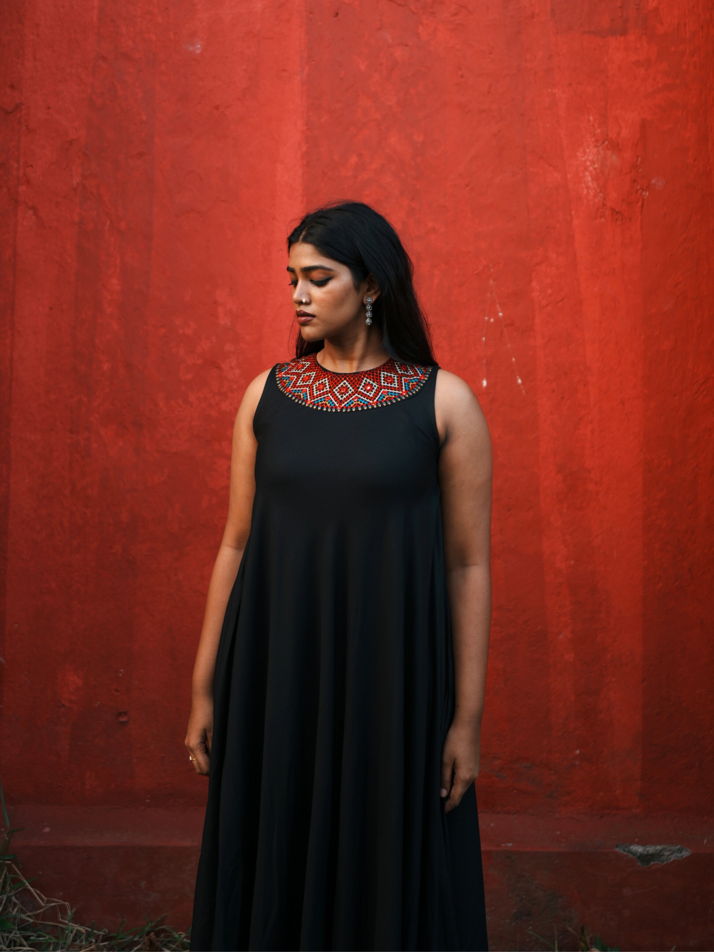 Black Colour Viscose Plain Flared Kurti With Mirror Work Embroidery