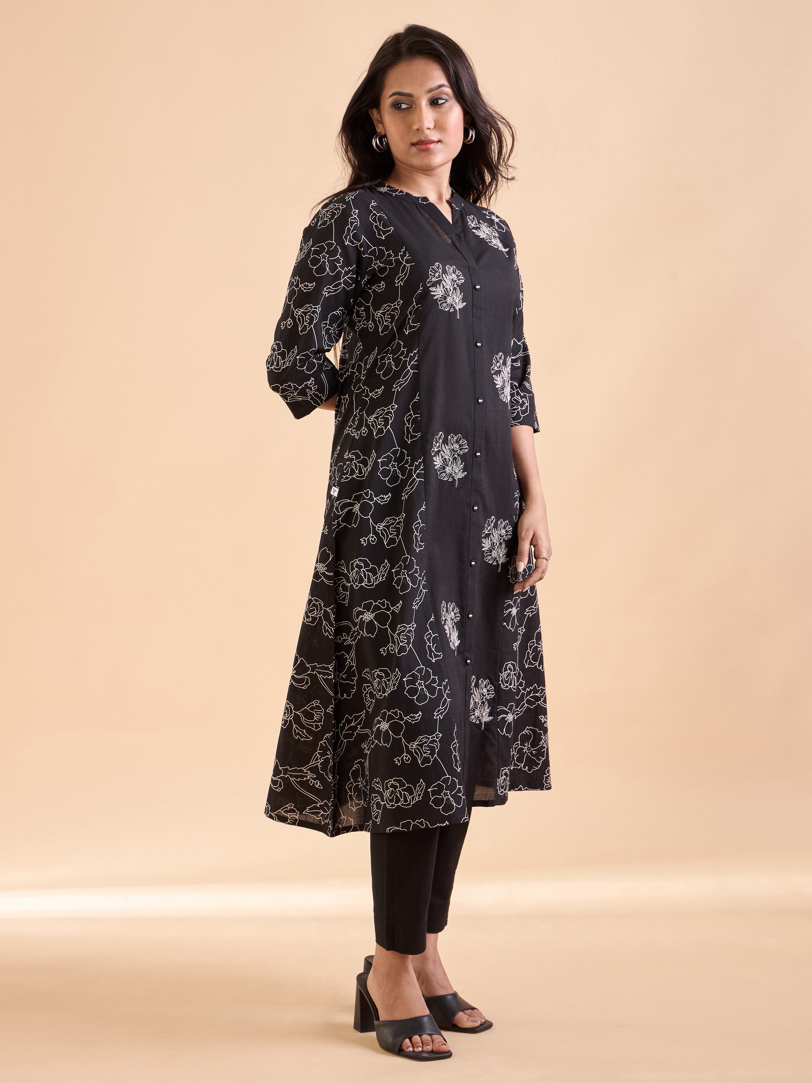 Black Pure Cotton Printed Kurti
