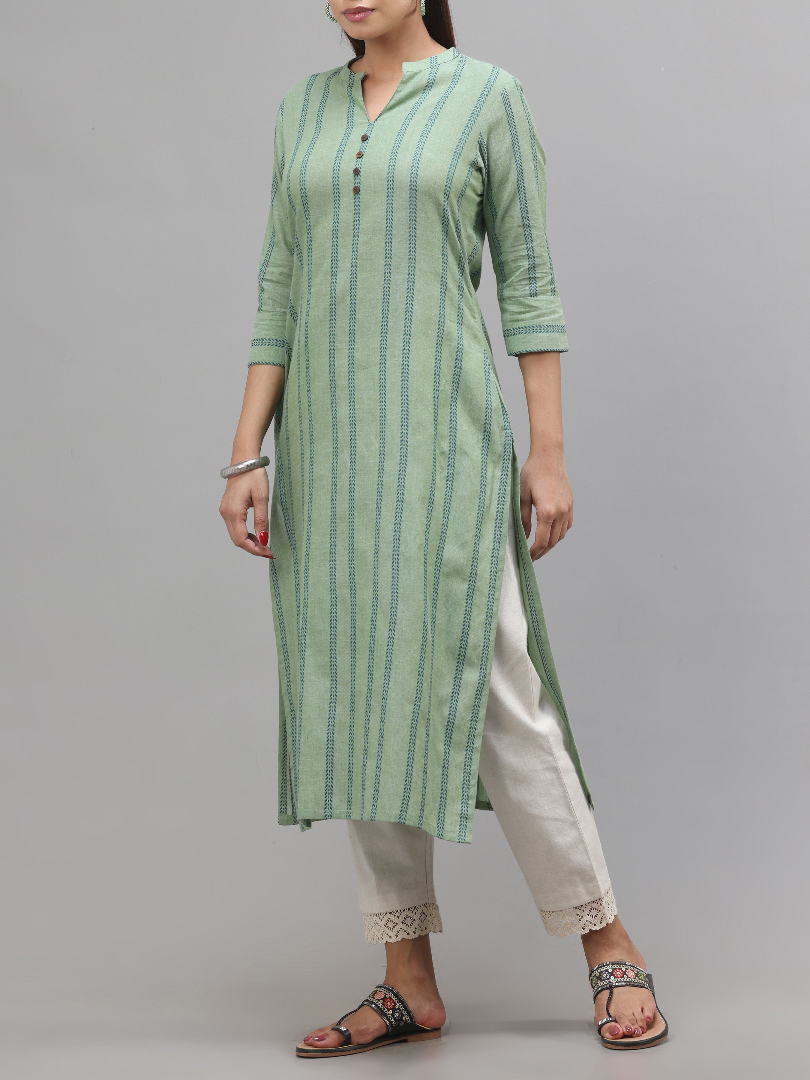 Sage Green Cotton Dobby Plain Kurti