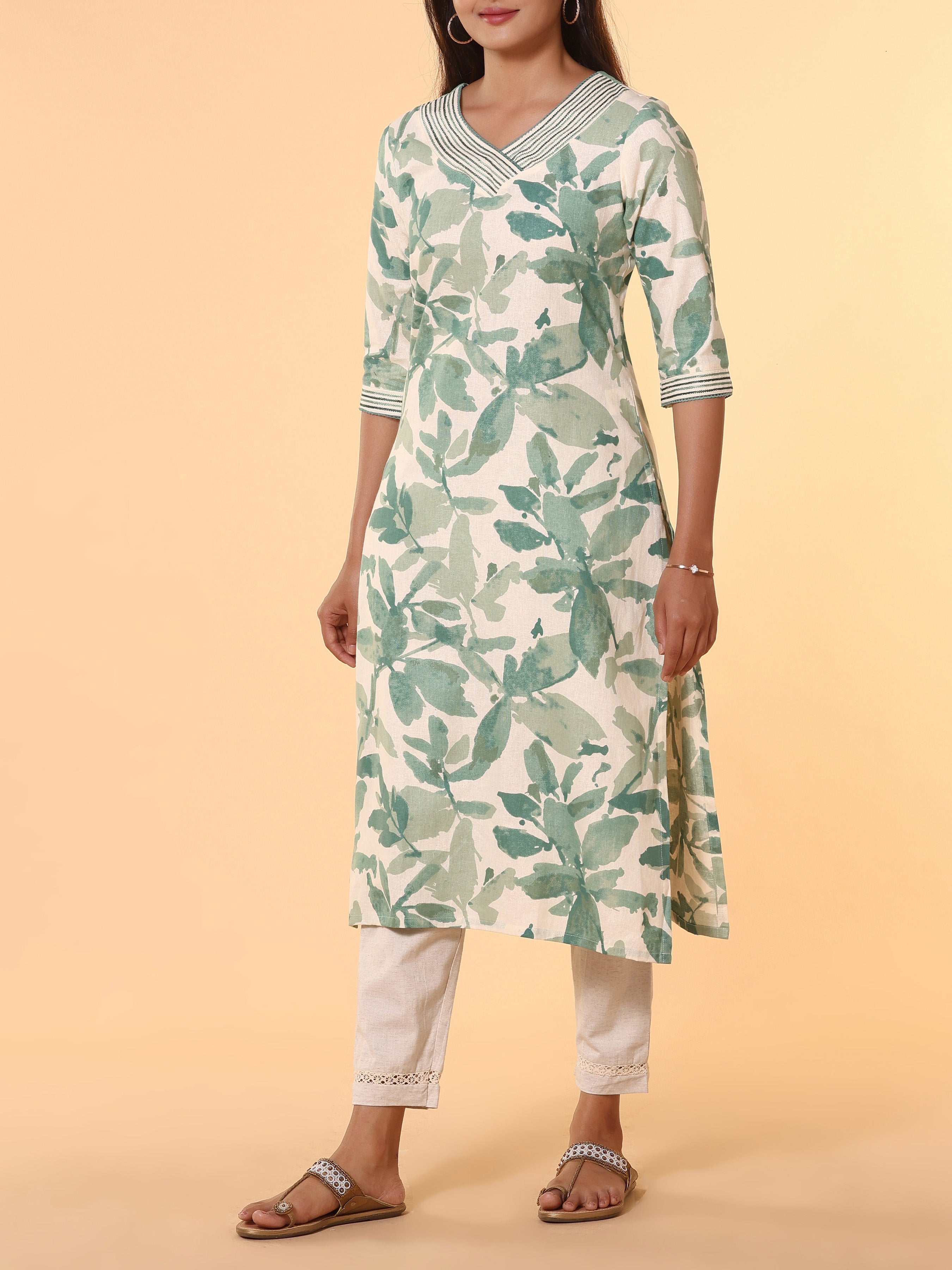 Multi Colour Cotton Flax Printed Kurti