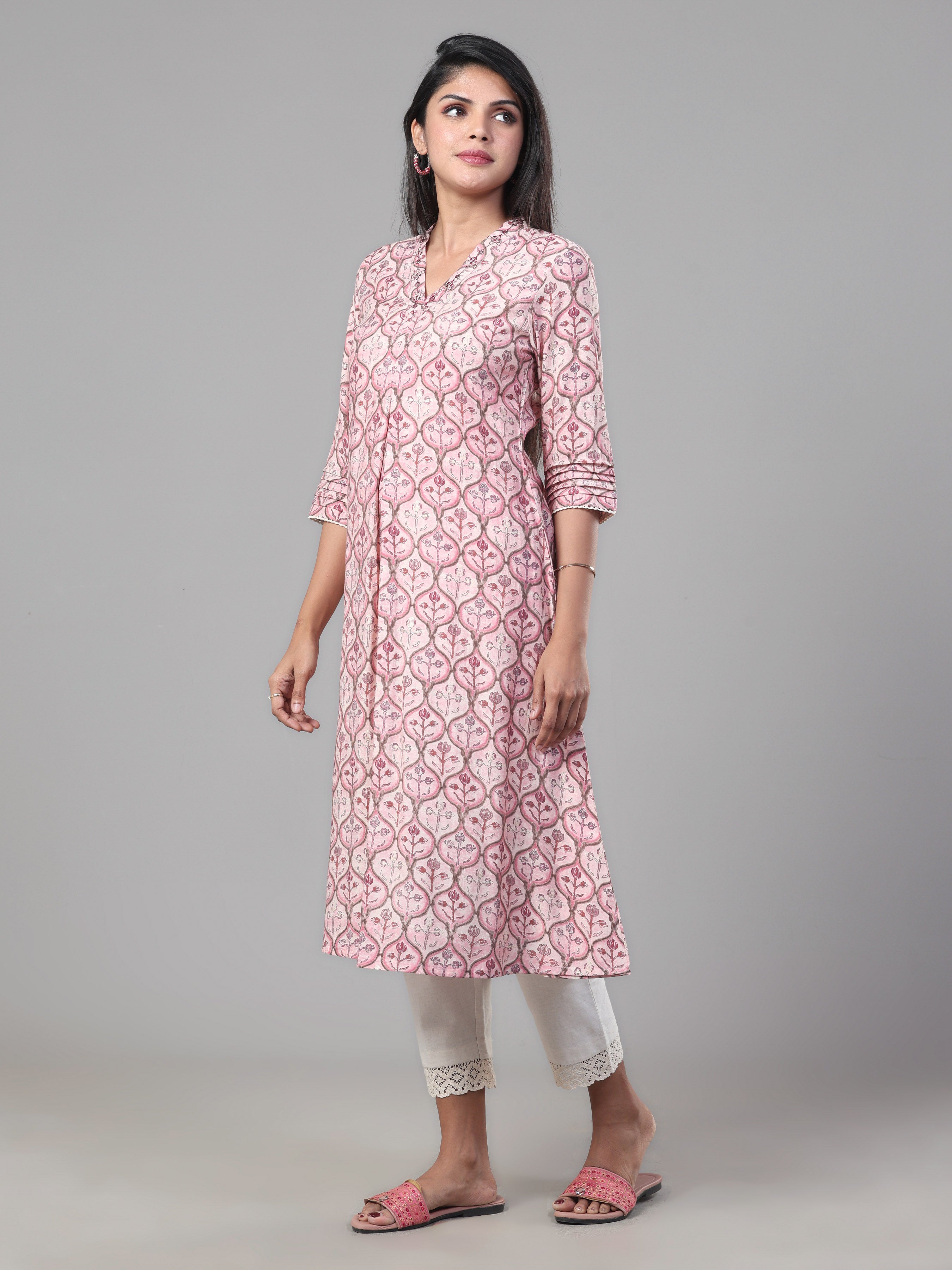 Pink Modal Chanderi Kurti With Embroidery