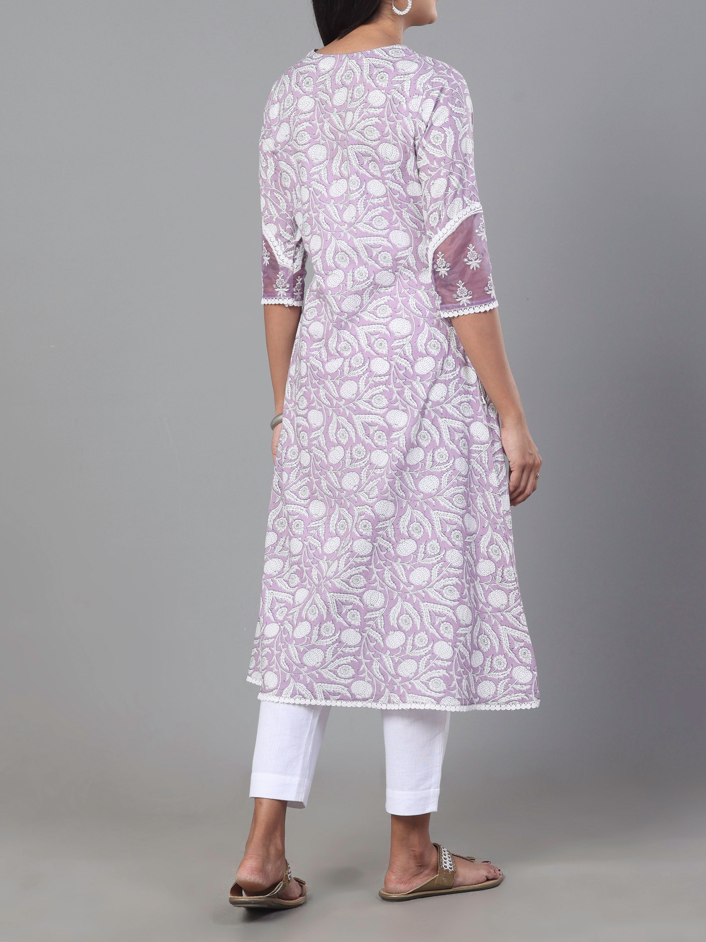 Light Purple Pure Cotton Kurti With Print