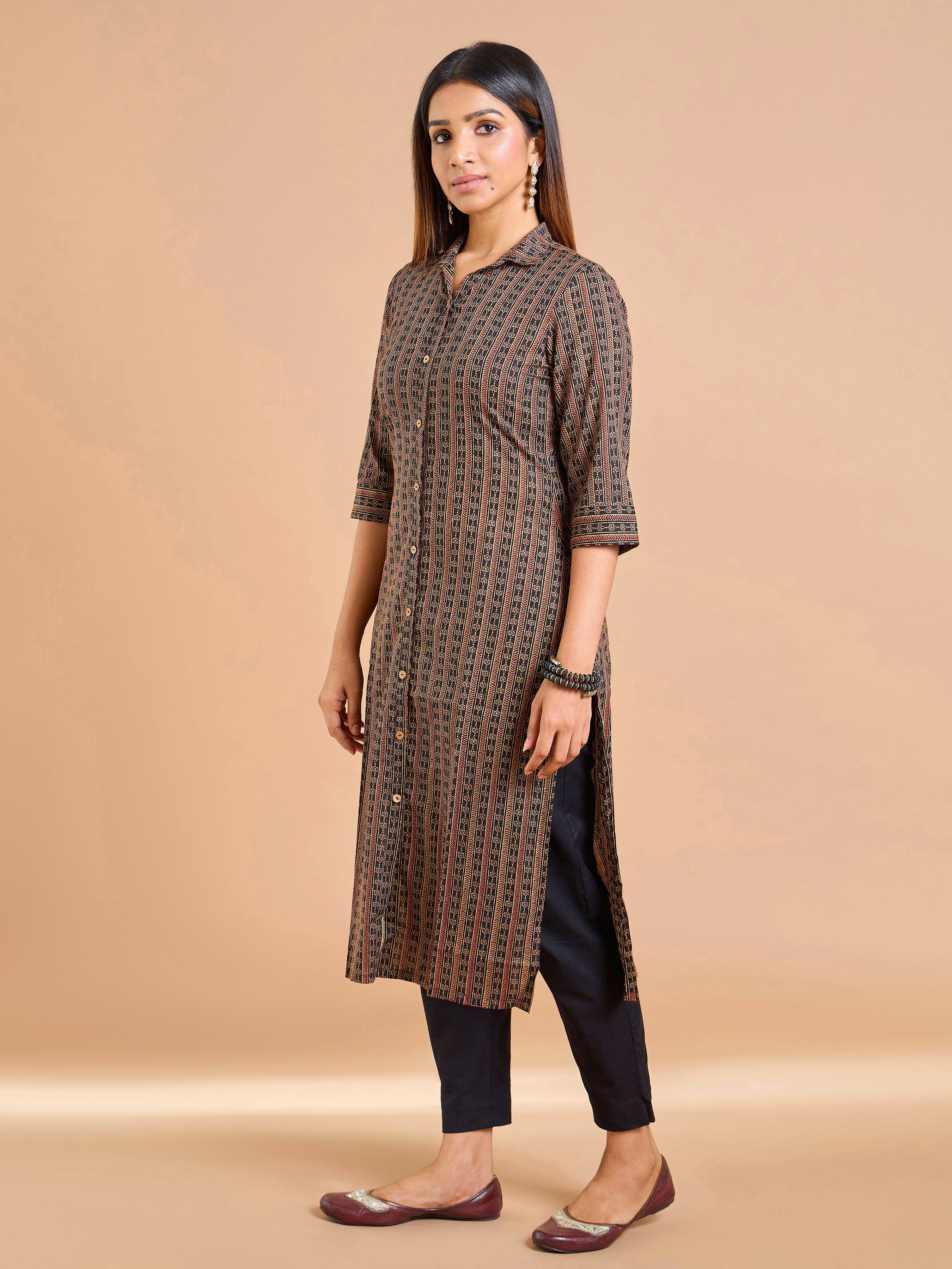 Coffee Brown Pure Cotton Kurti With Print