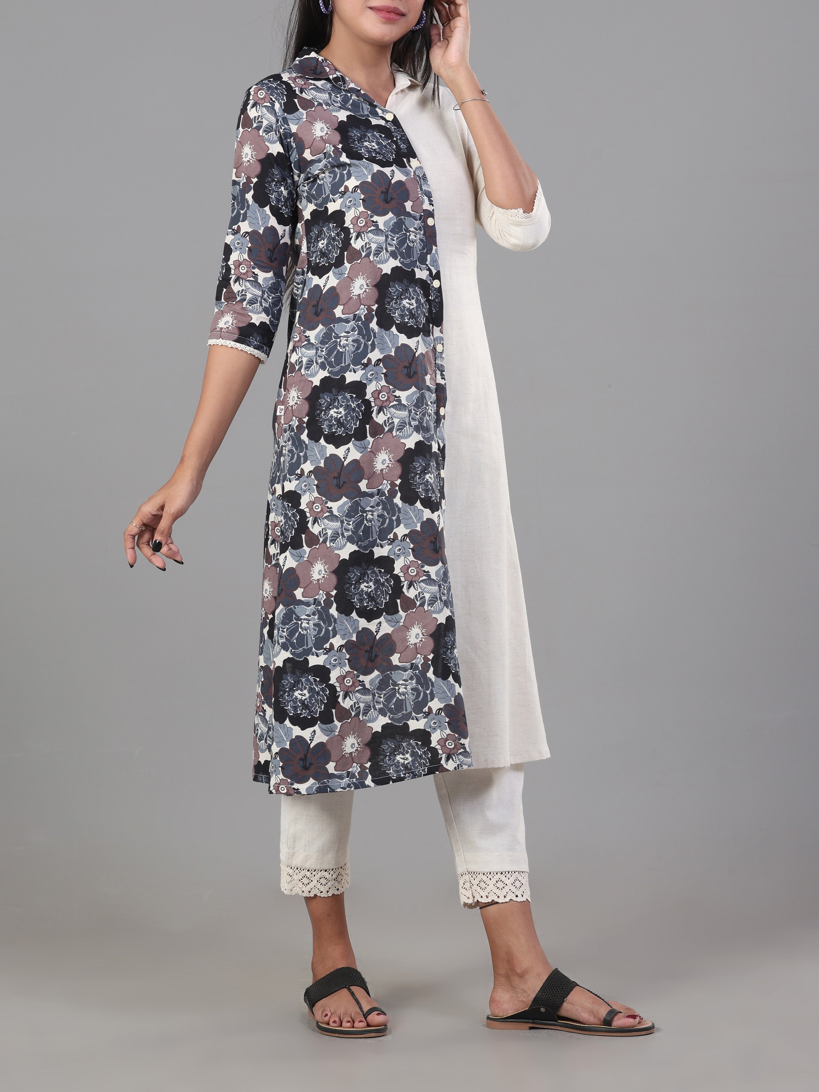 Multi Colour Pure Cotton Printed Kurti With Center Cut