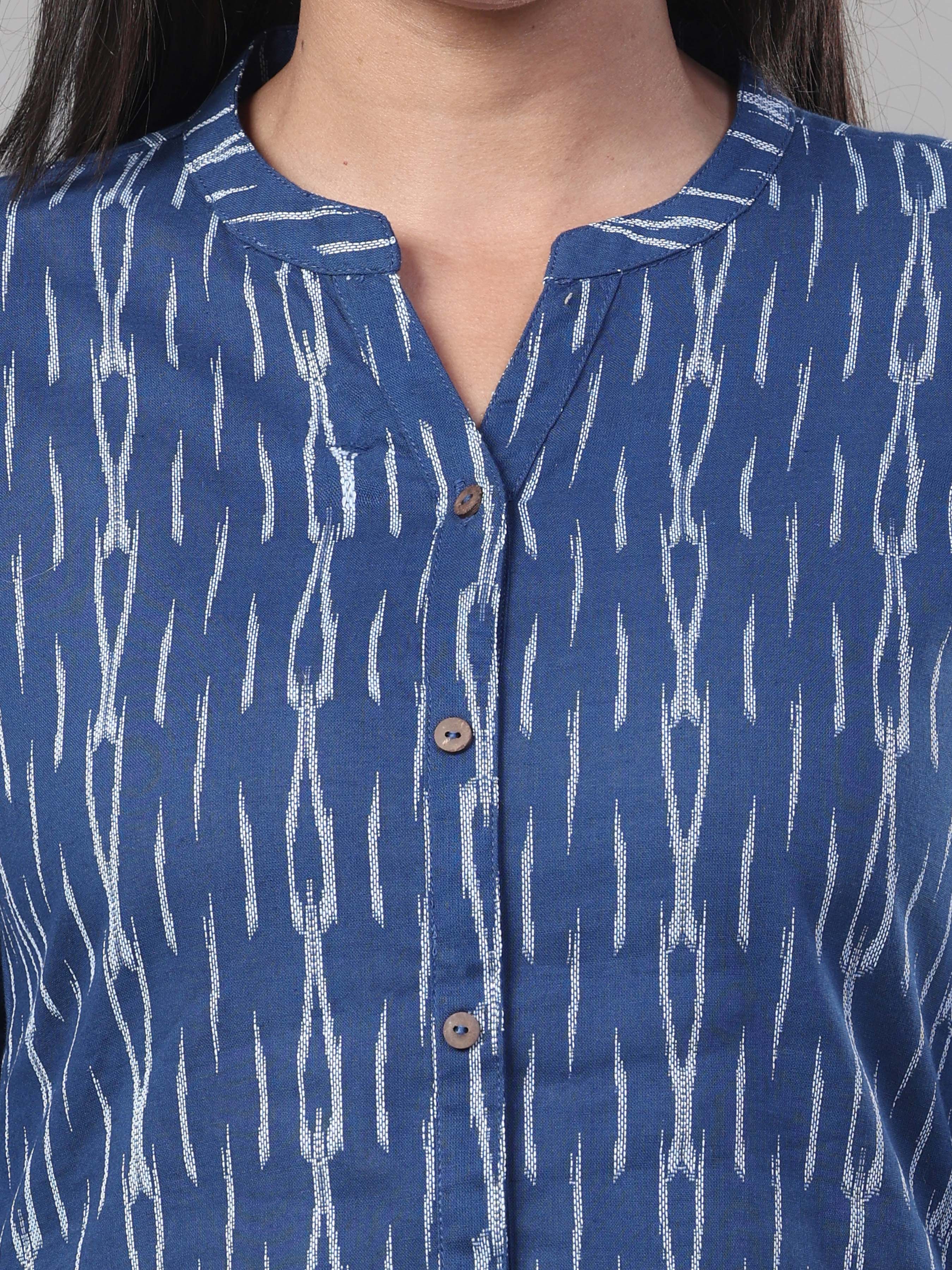 Navy Blue Cotton Dobby Kurti With Lace Detailing