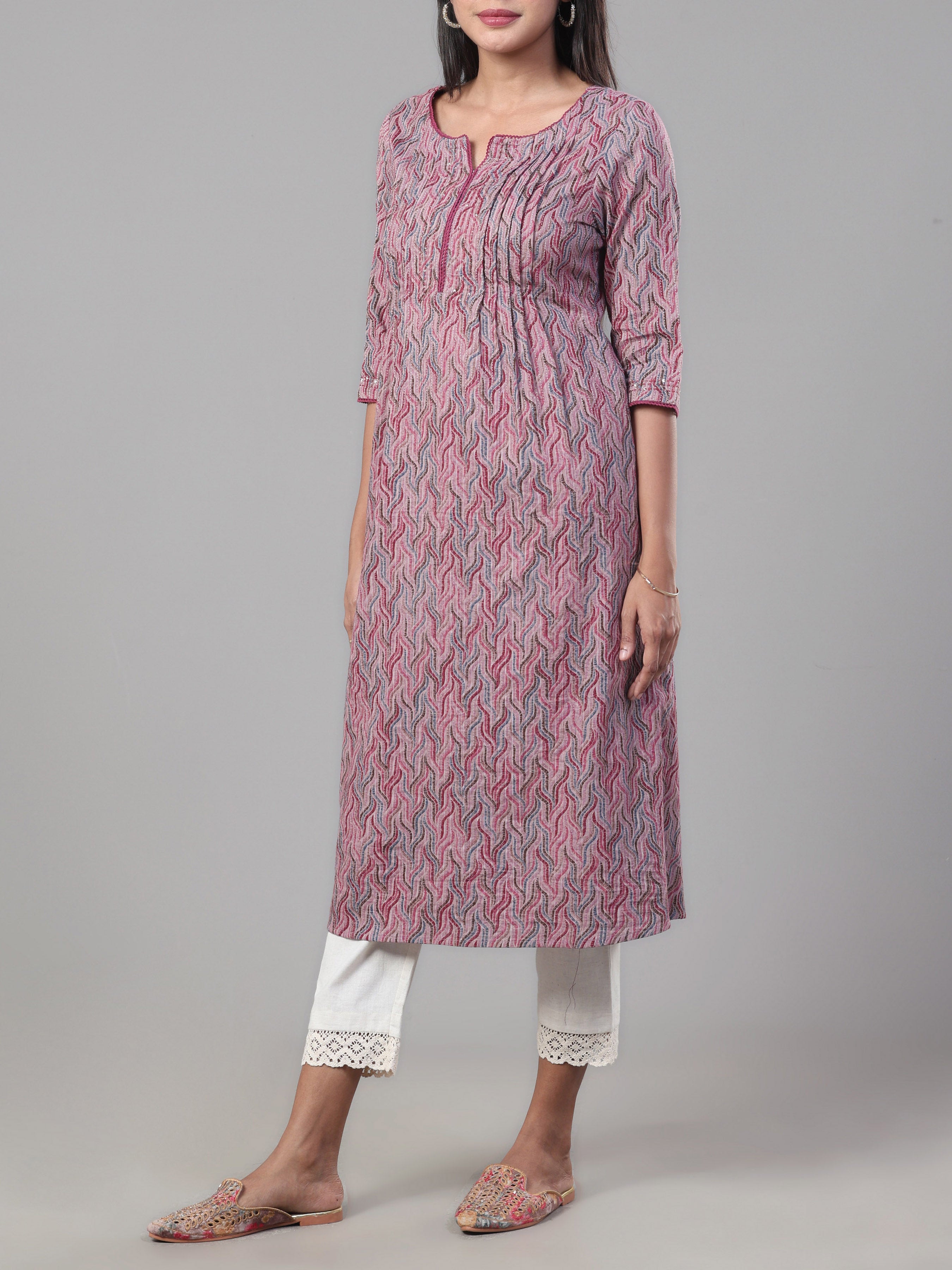 Multi Colour Pure Cotton Katha Printed Kurti