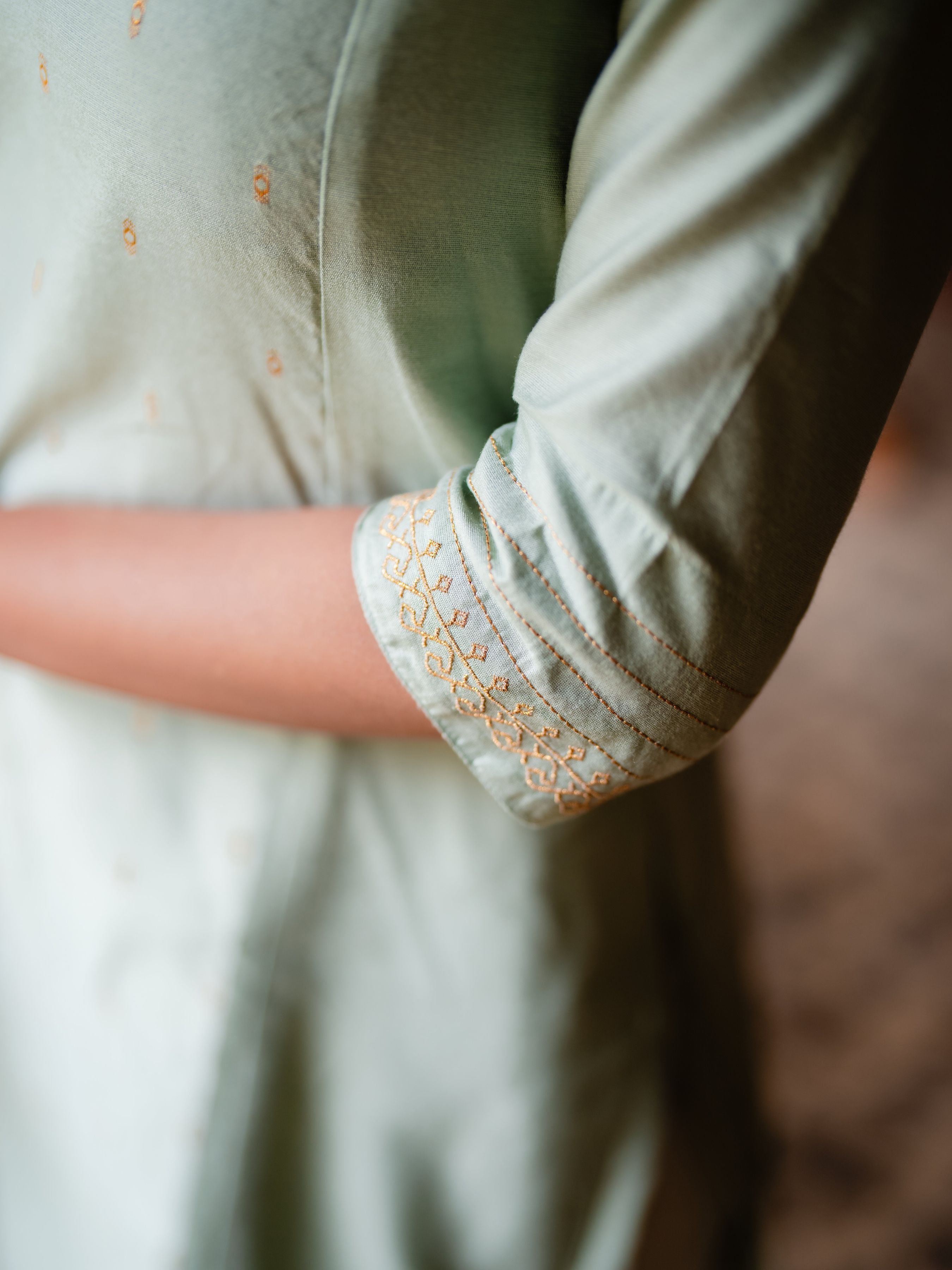 Pista Green Viscose Kurti With Embroidery
