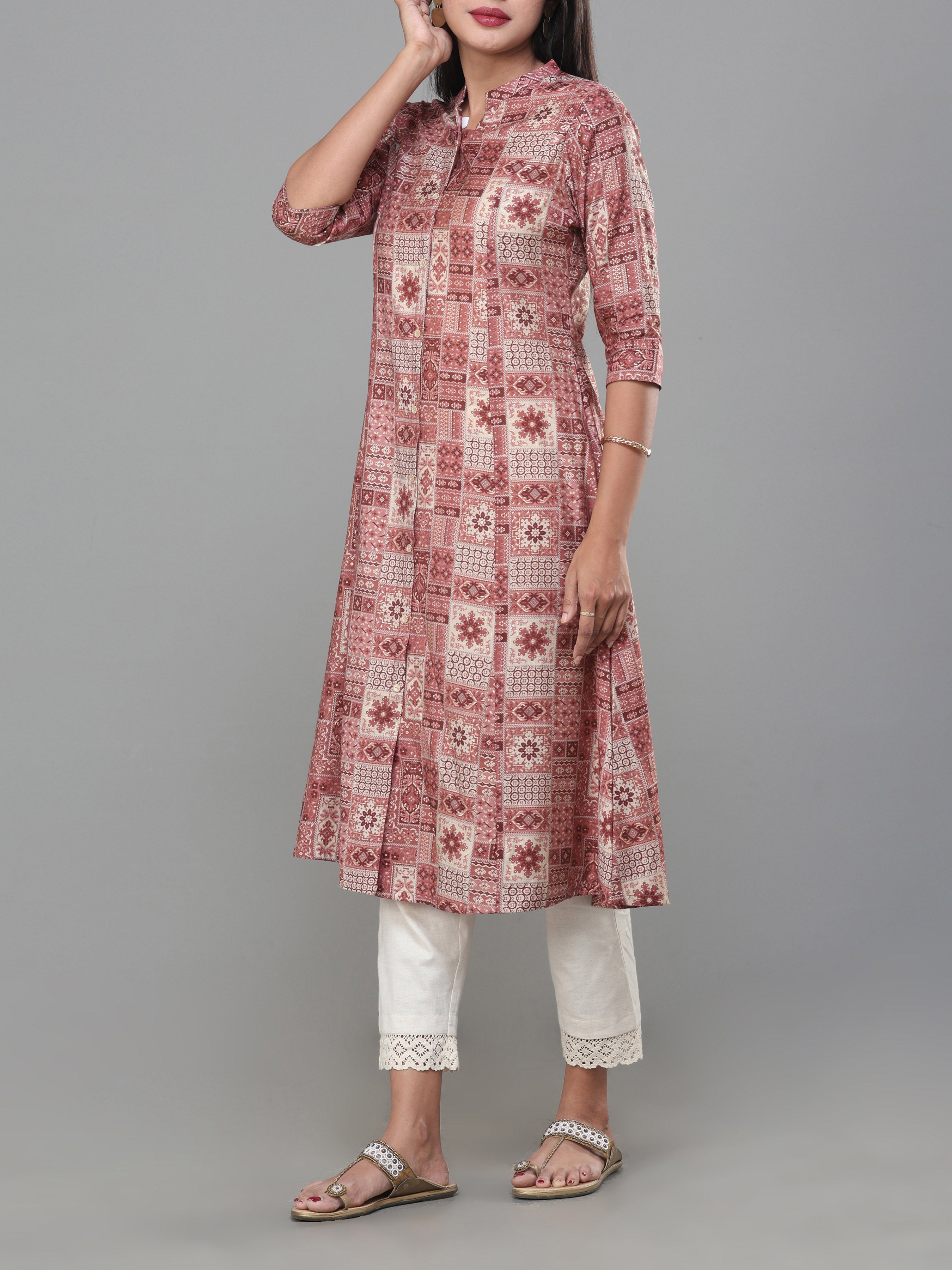 Blush Pink Modal Chanderi Printed Kurti