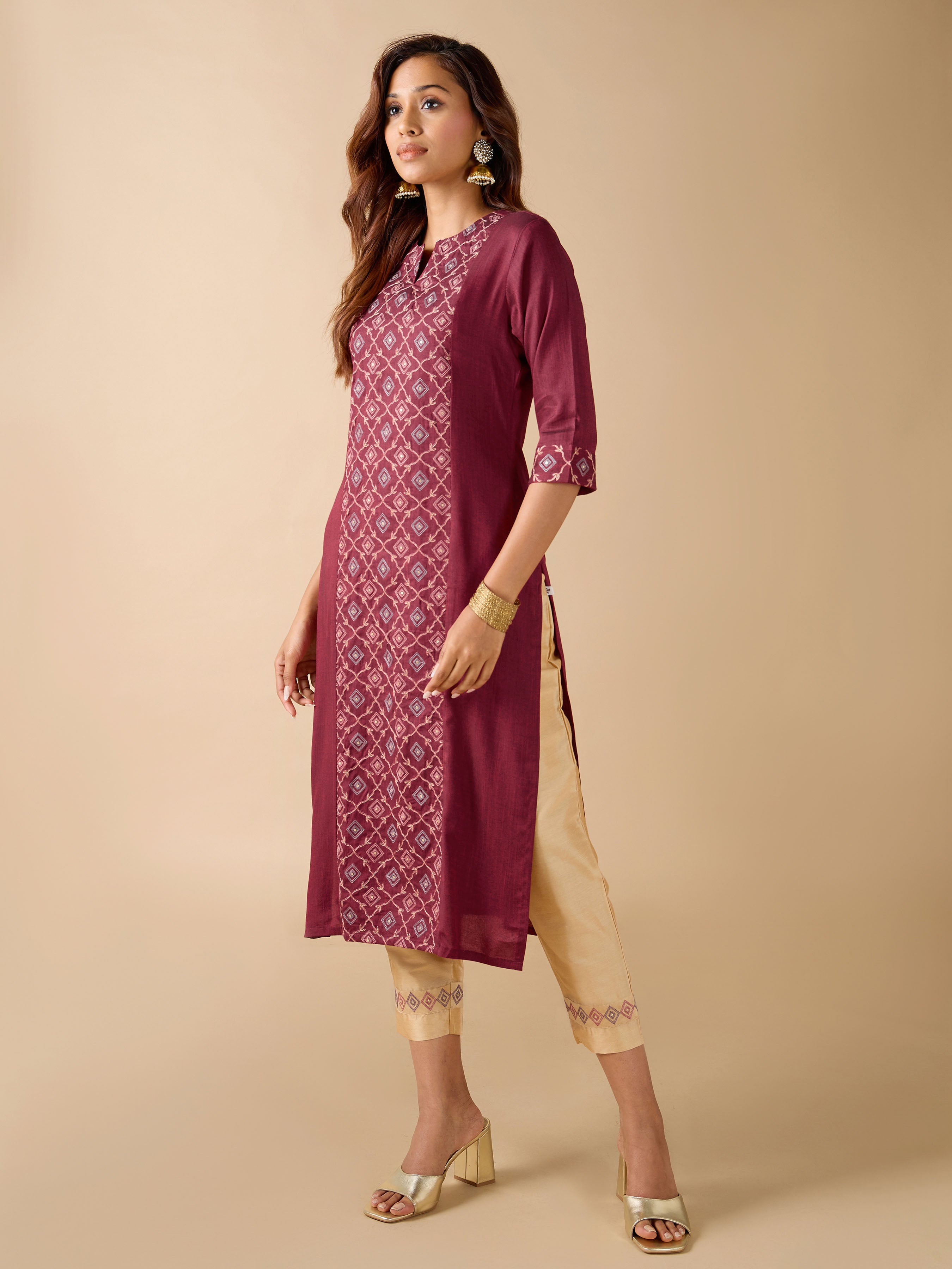 Magenta Viscose Plain Kurti & Bottom Set With Sequins Work