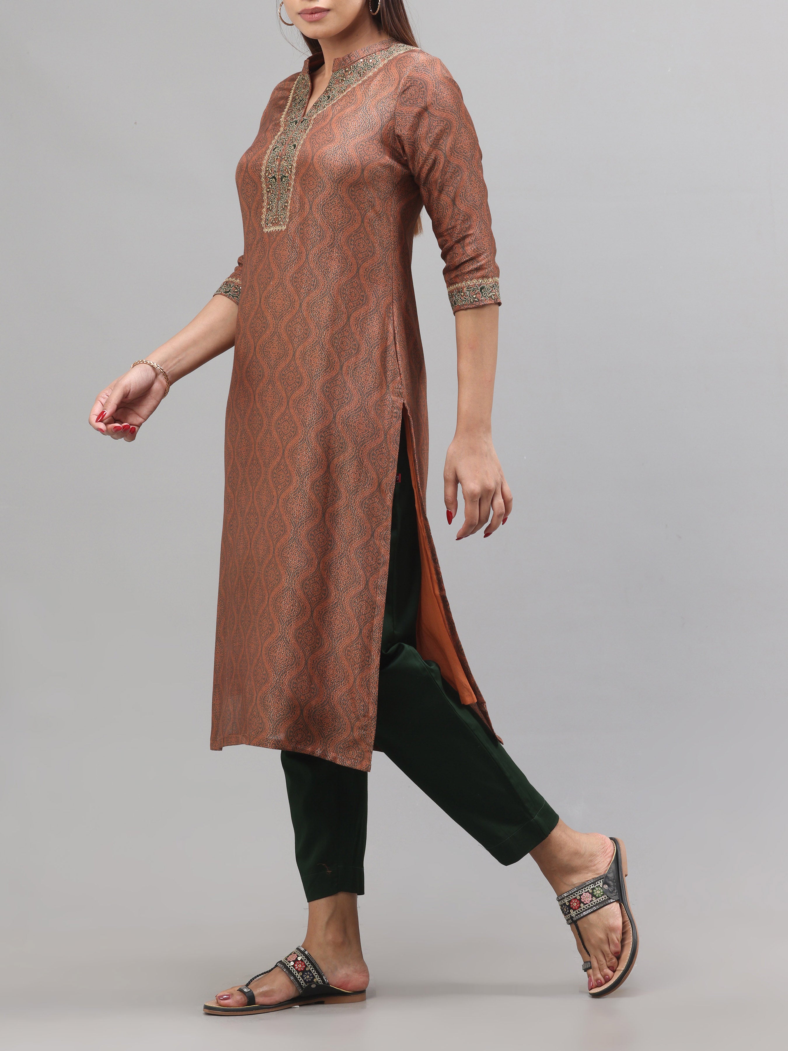 Multi-Colour Muslin Lurex Kurti With Cording Embroidery And Matching Bottom
