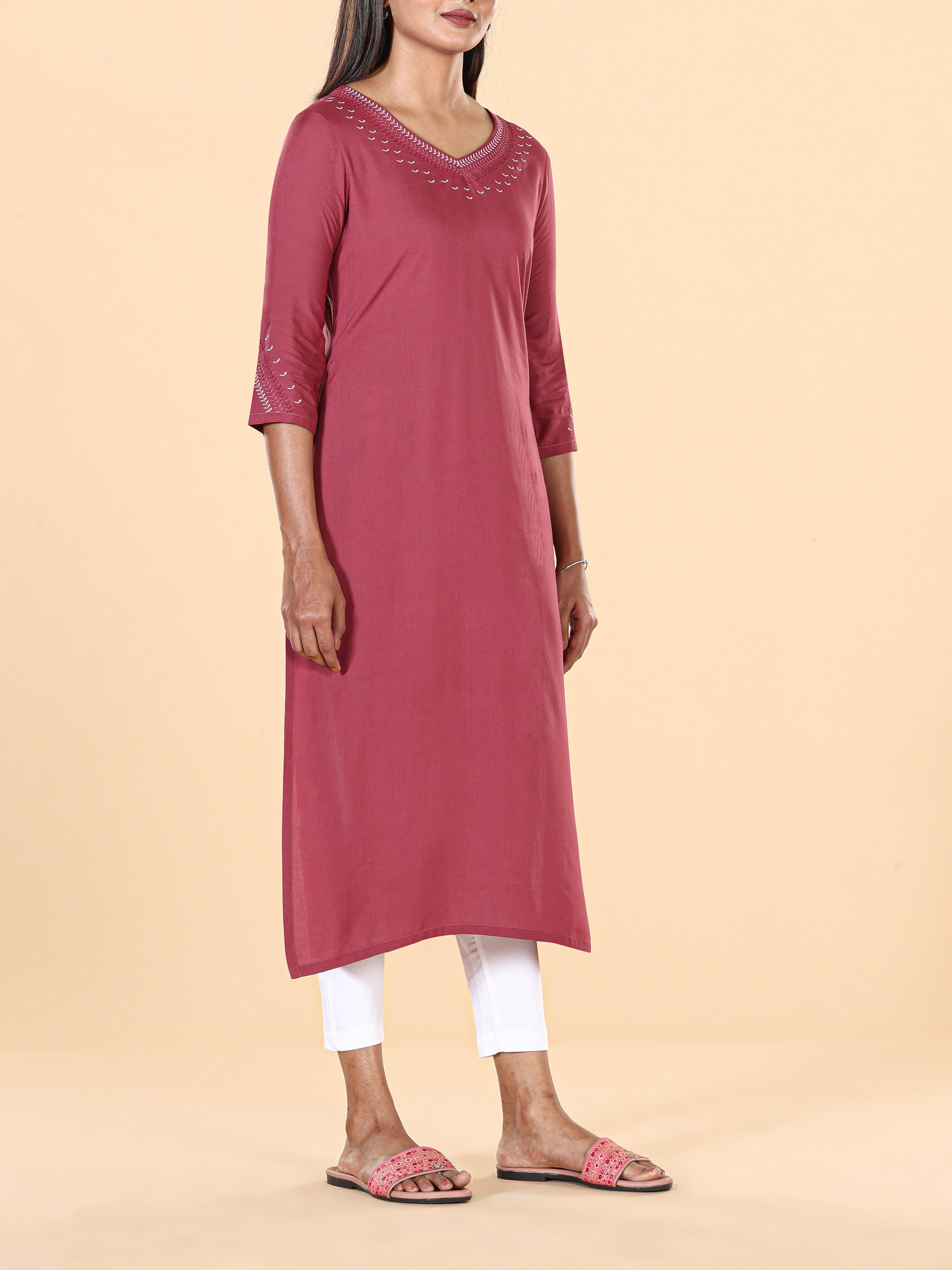 Heather Rose Viscose Kurti With Embroidery