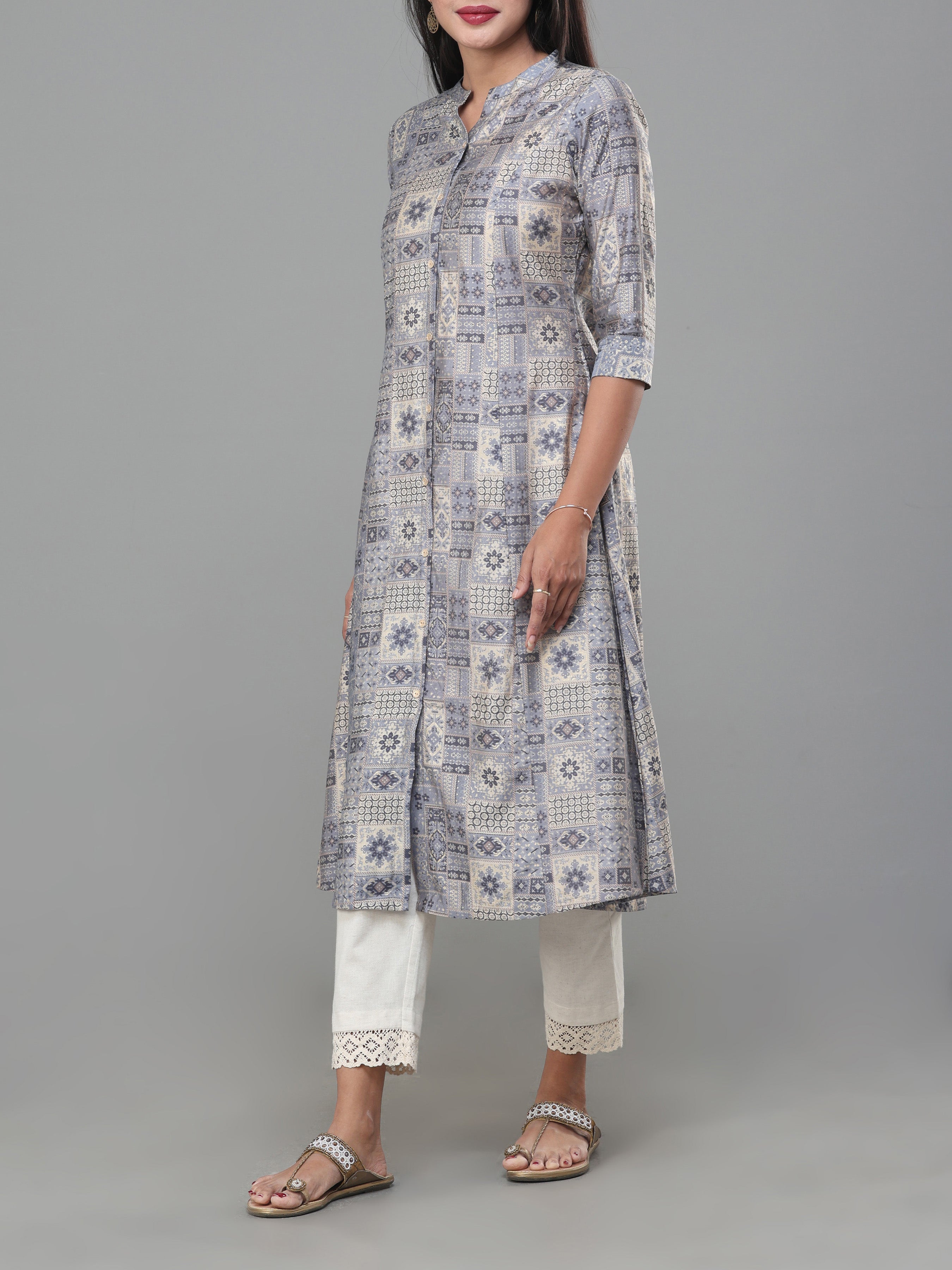 Light Grey Modal Chanderi Printed Kurti