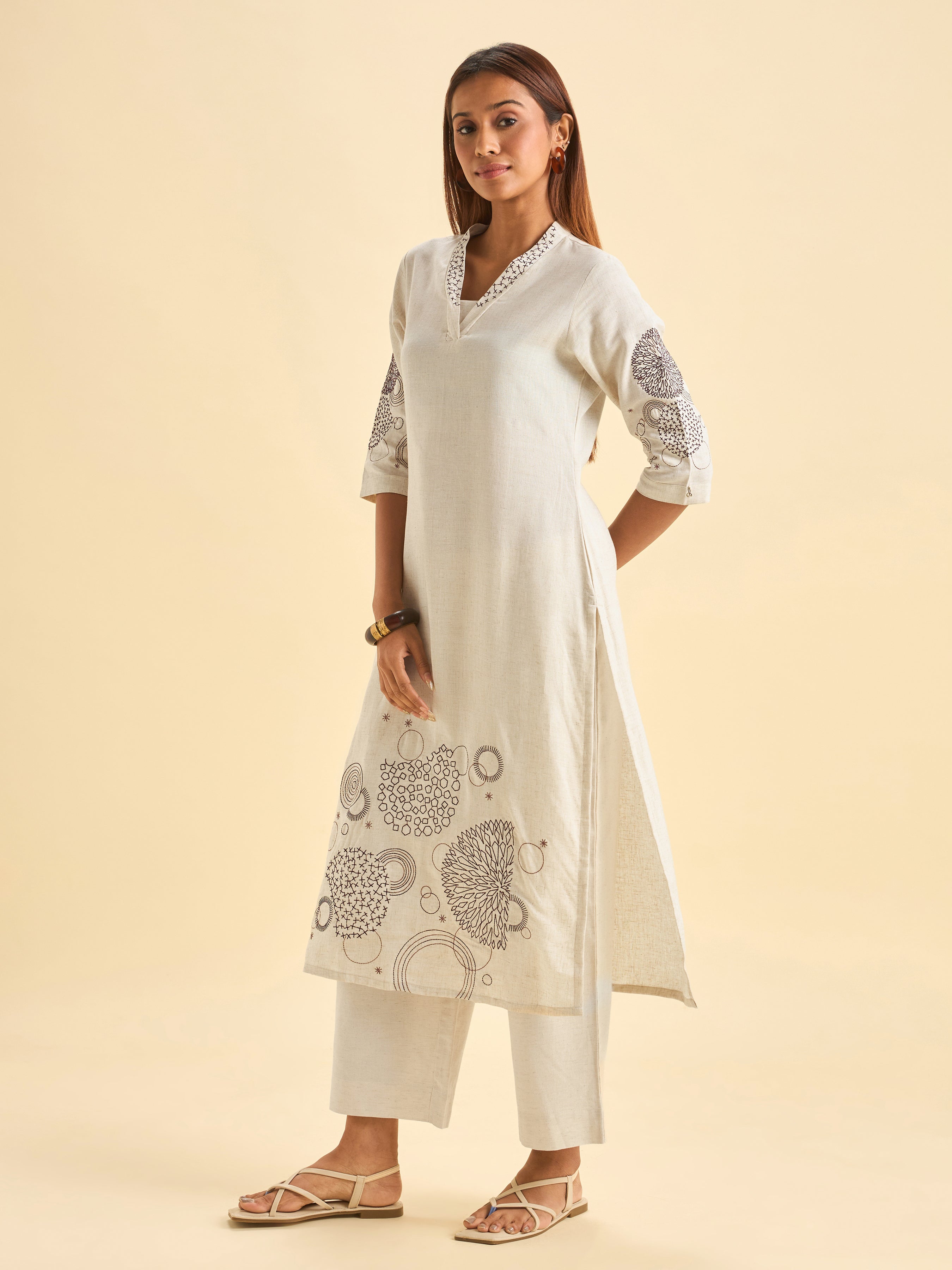 Ivory Lyocel Kurti With Embroidery