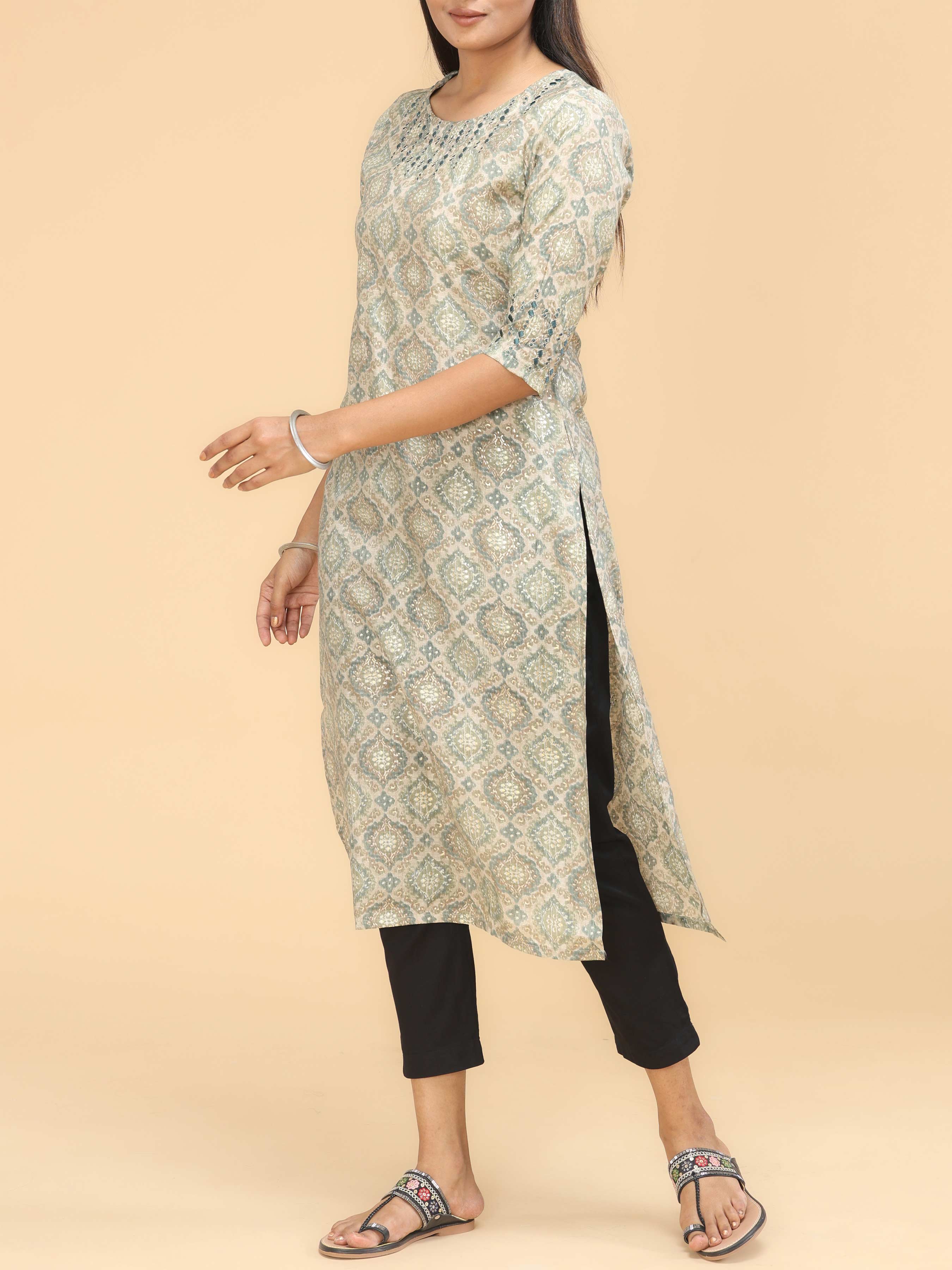 Multi Colour Modal Chanderi Printed Kurti With Embroidery