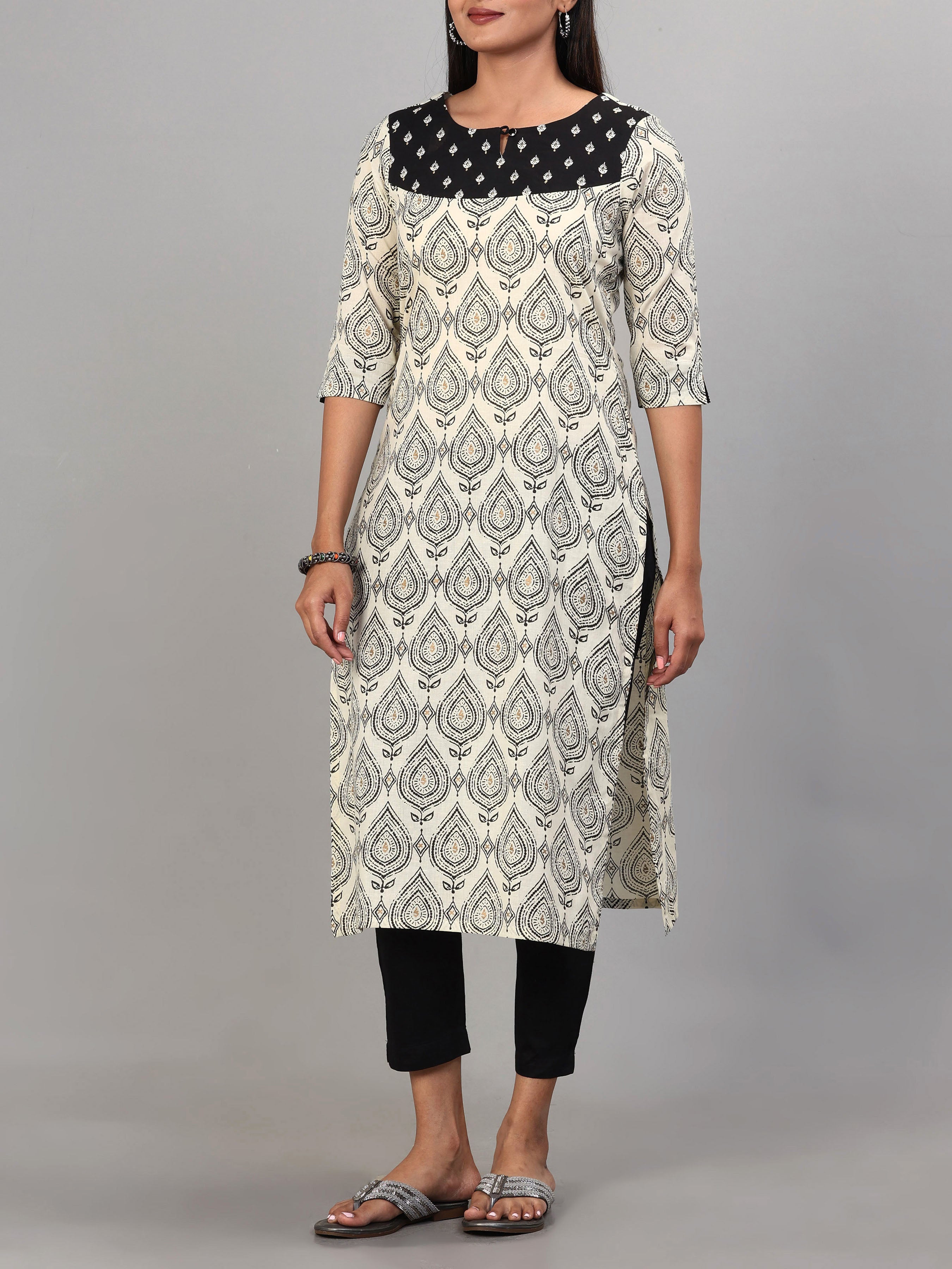 Multi Colour Pure Cotton Printed Kurti With Embroidery
