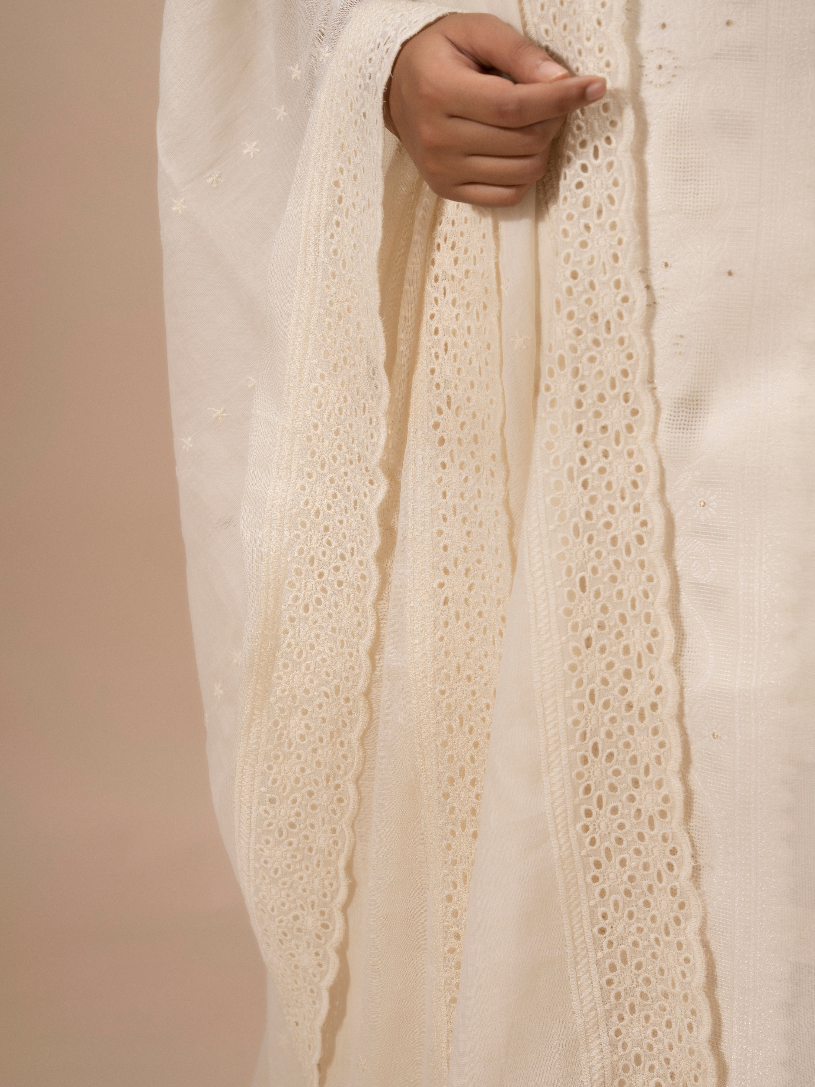 Off White Pure Cotton Kurti With Embroidery