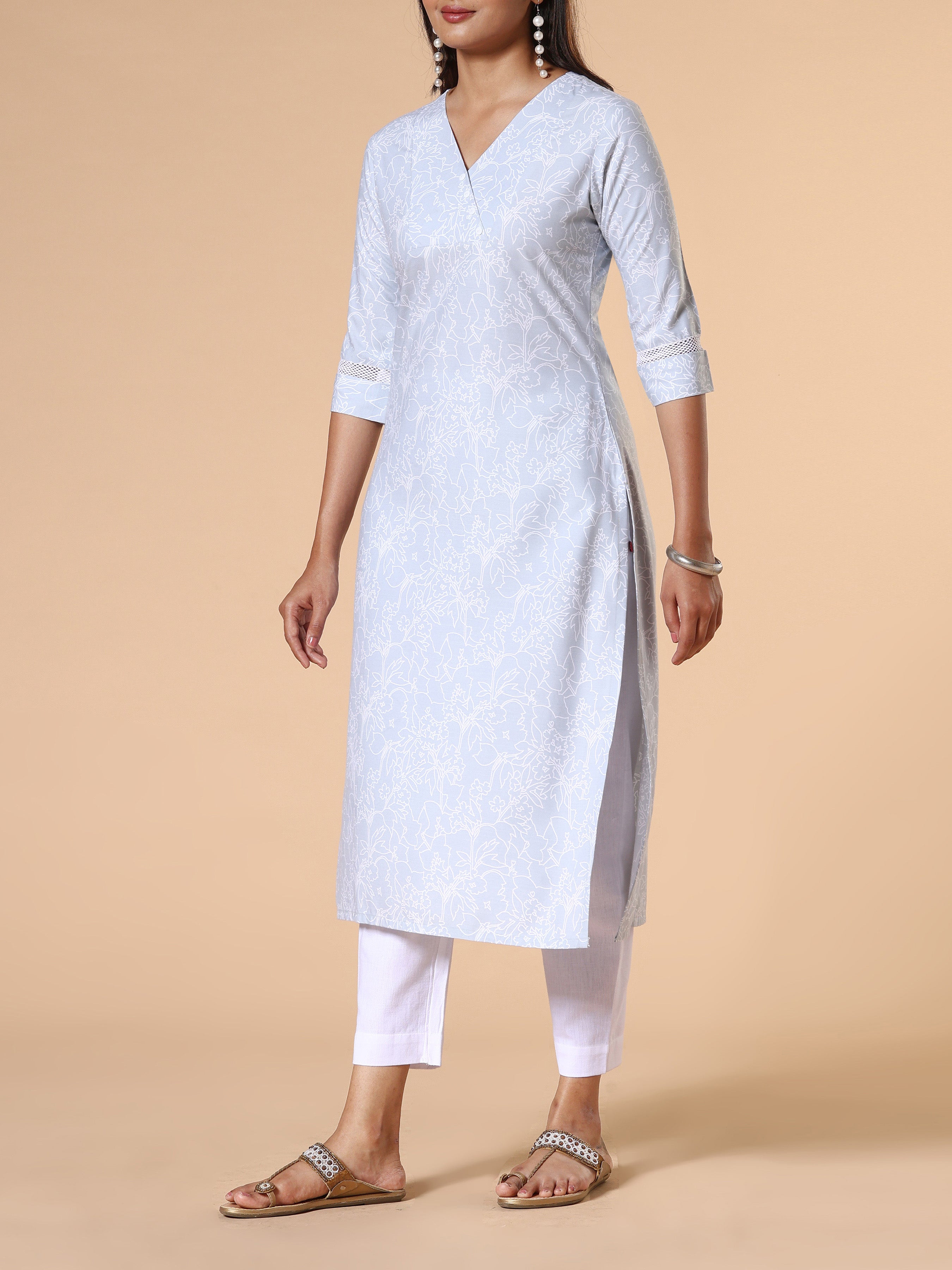 Light Grey Modal Slub Printed Kurti