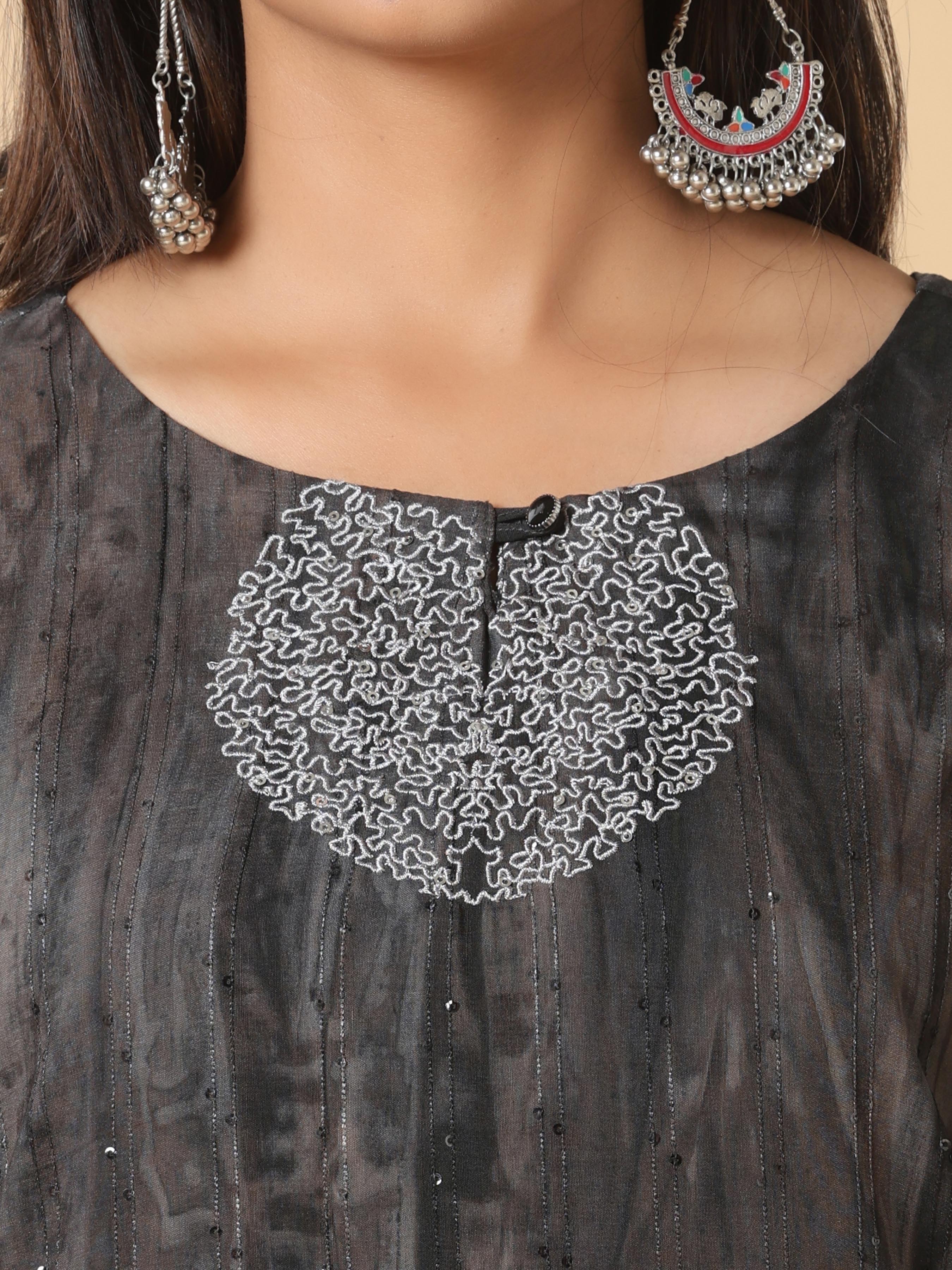 Black Viscose Kurti With Embroidery