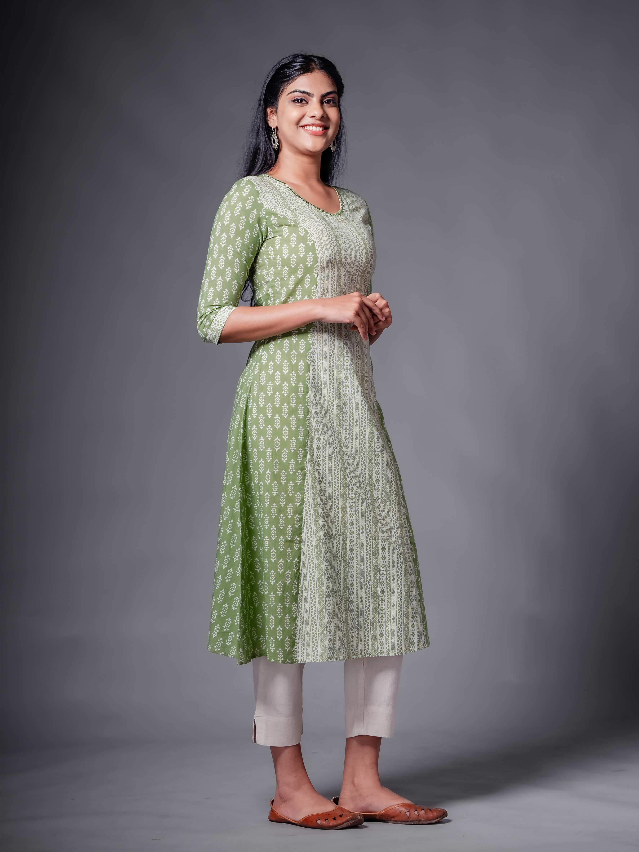 Light Green Pure Cotton Kurti With Print