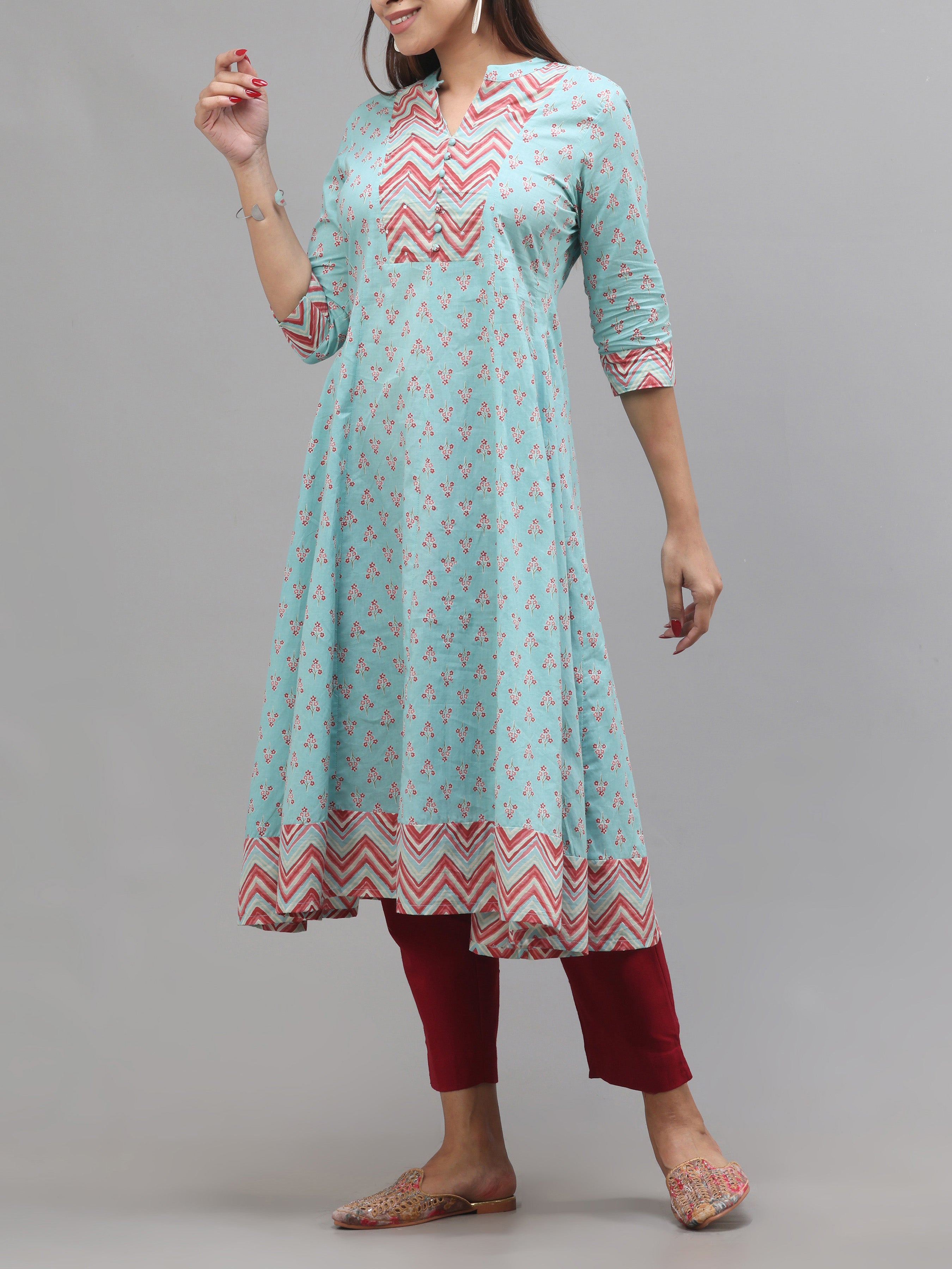 Multi Colour Pure Cotton Printed Kurti With Sequins Work
