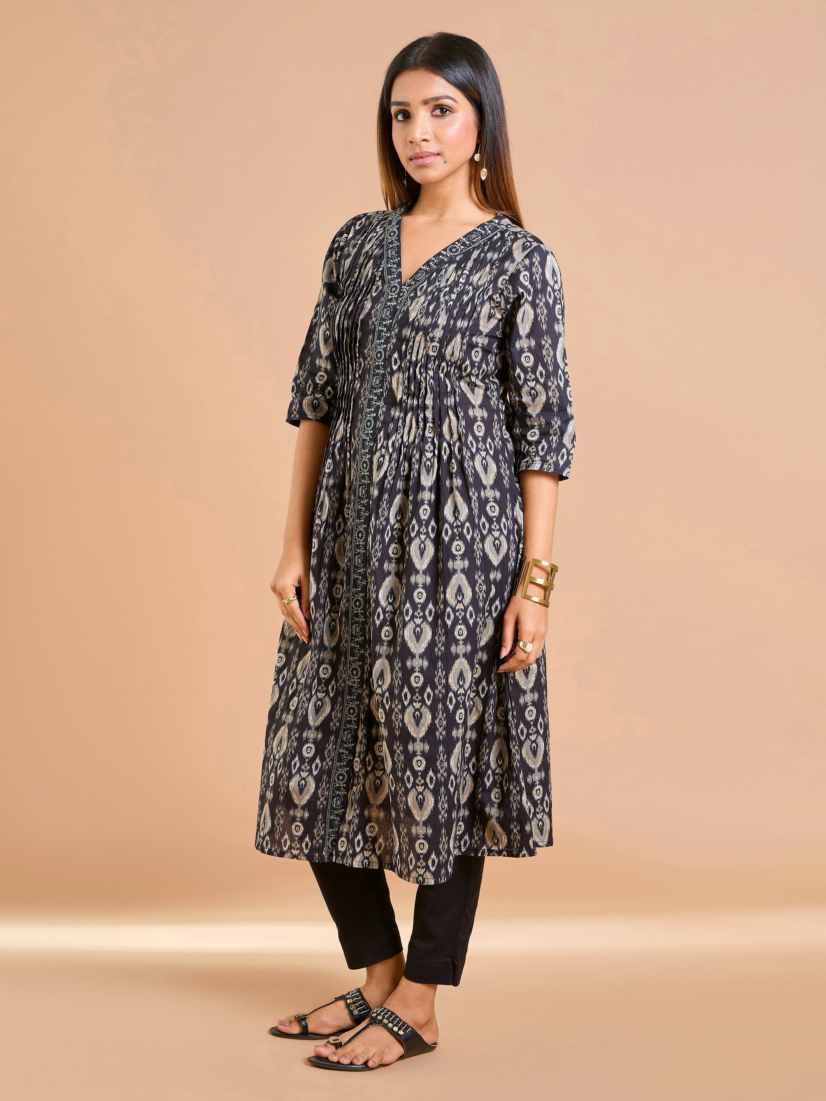 Black And White Pure Cotton Printed Kurti With Embroidery