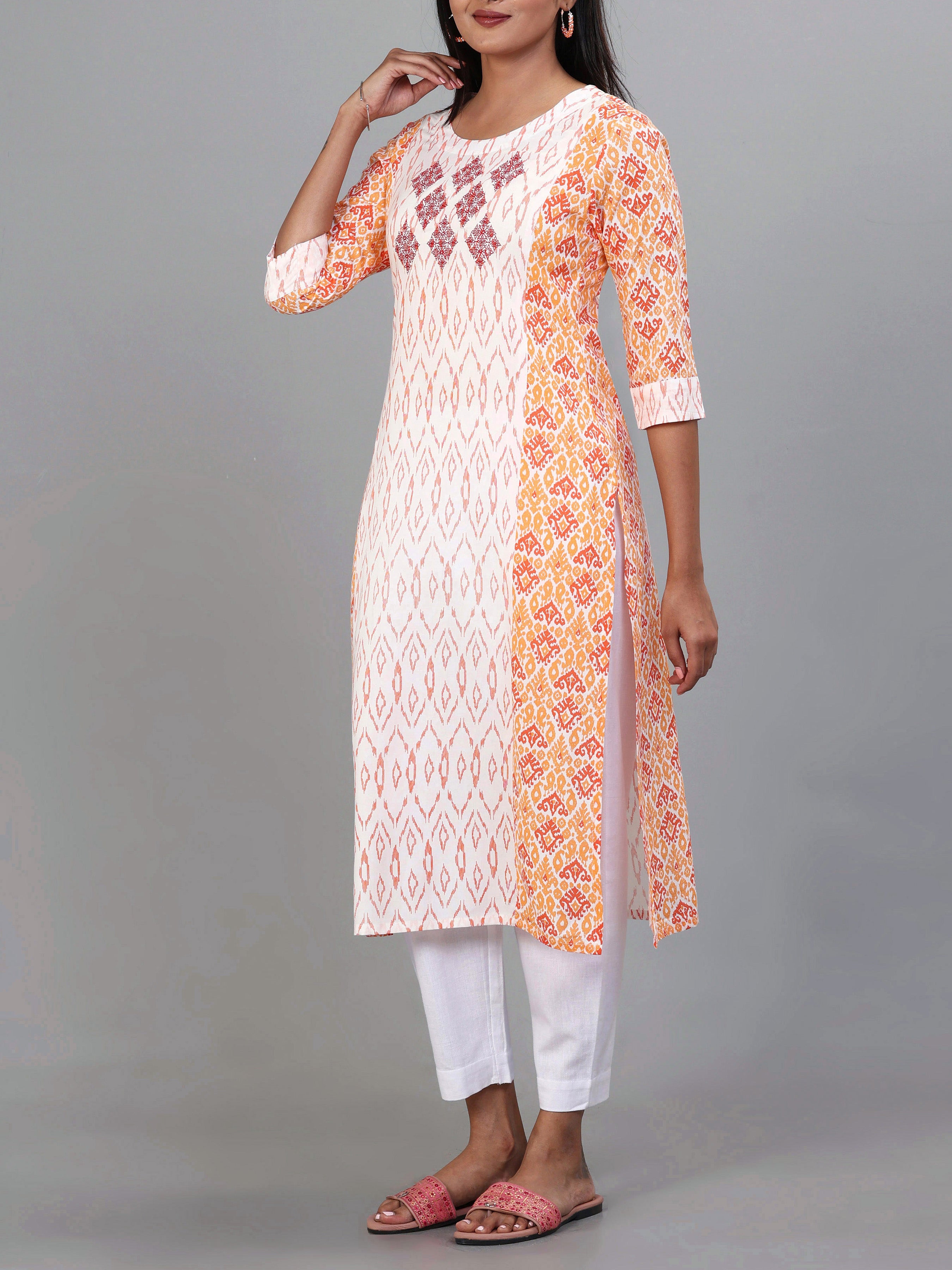 Multi Colour Viscose Printed Kurti With Embroidery