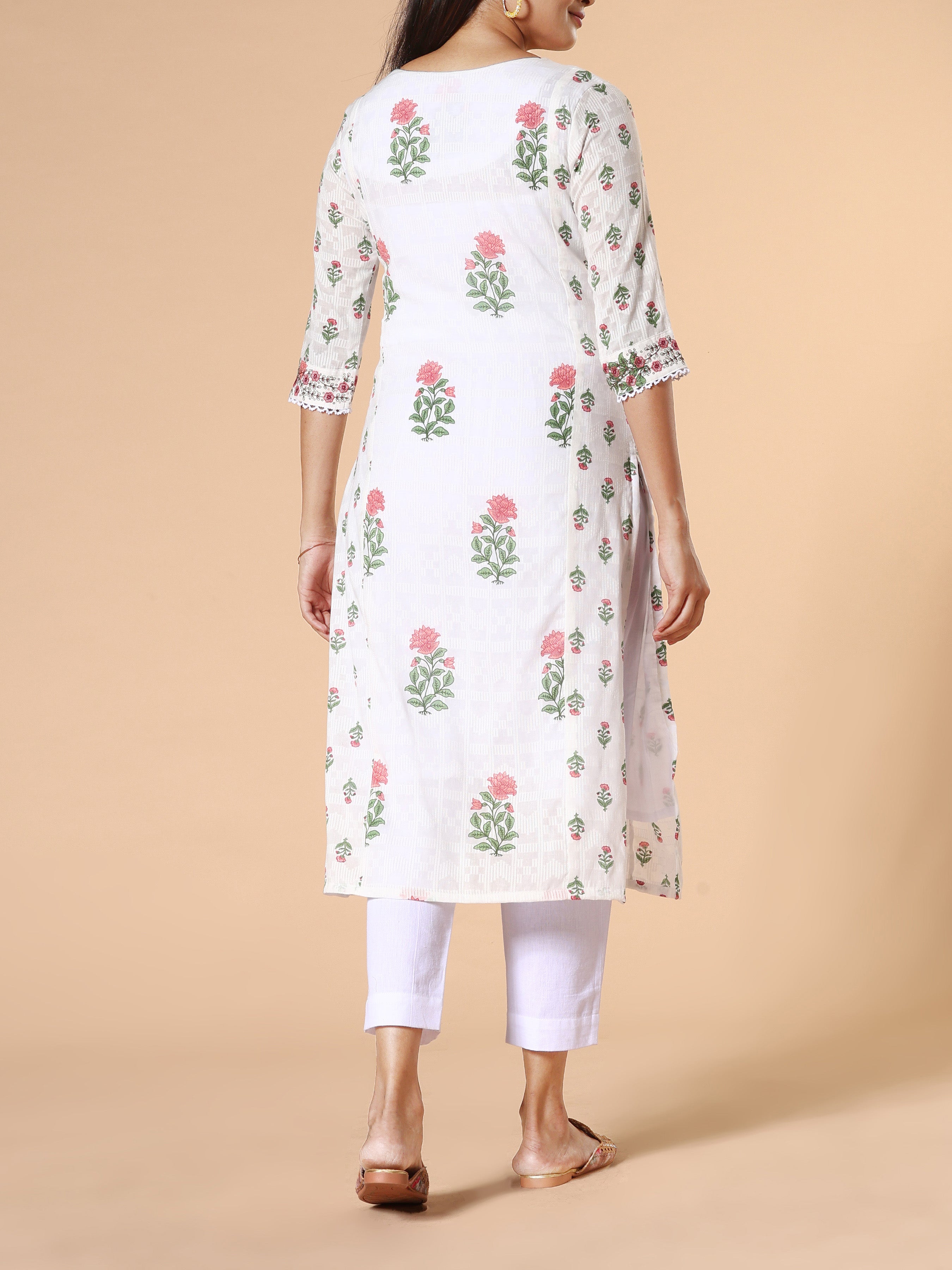 Multi-Colour Cotton Dobby Printed Kurti With Embroidery