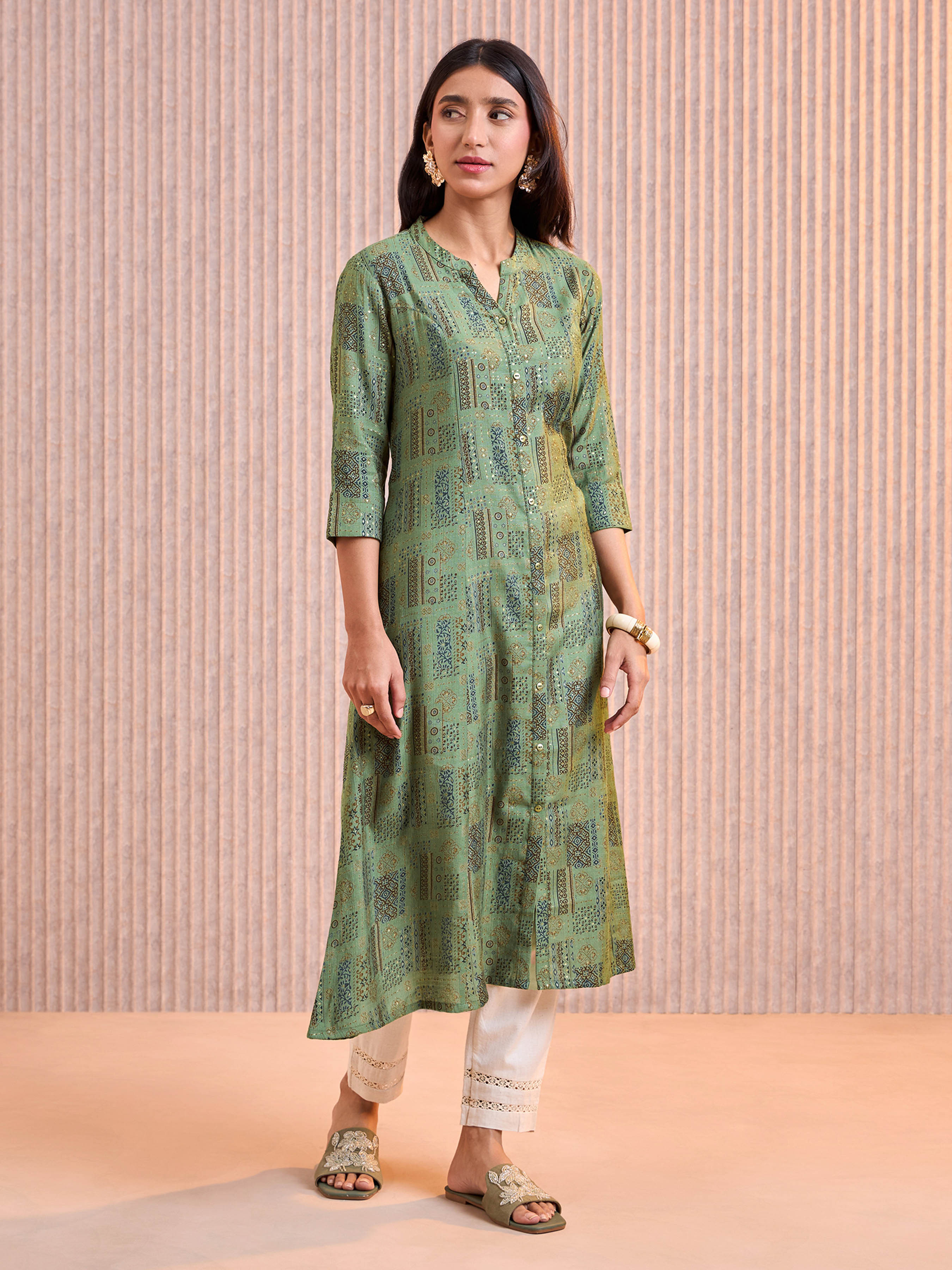 Green Viscose Blend Printed Kurti