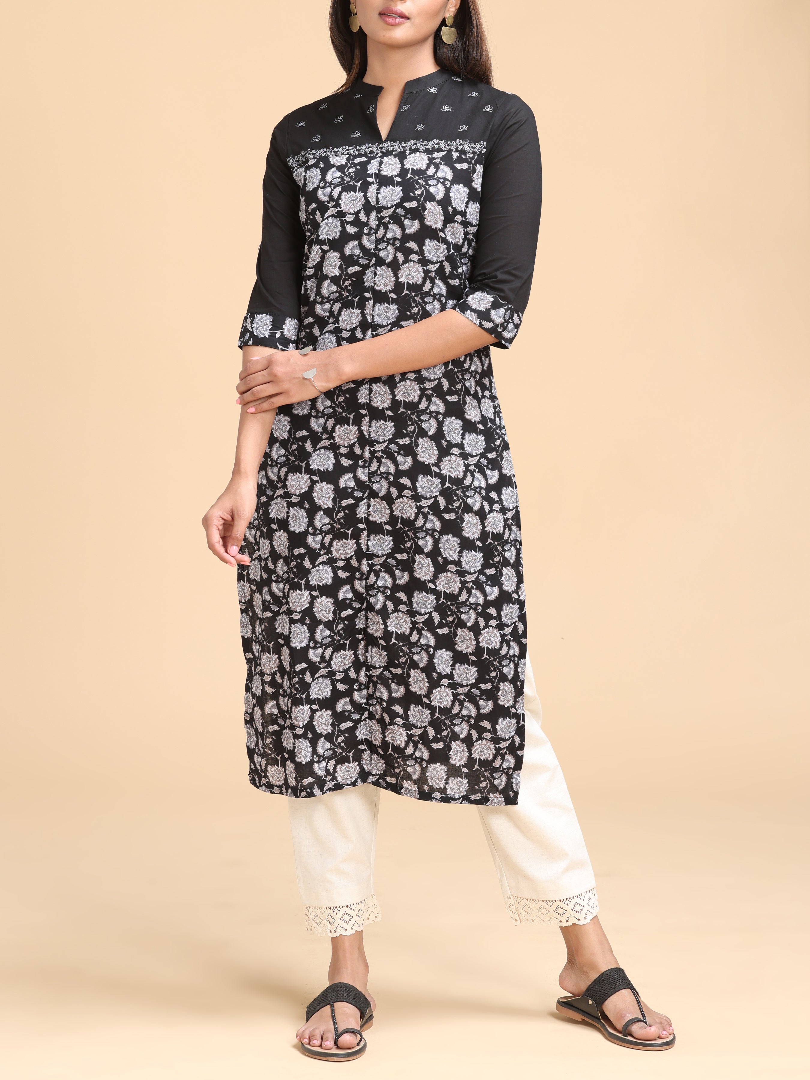 Black Pure Cotton Printed Kurti