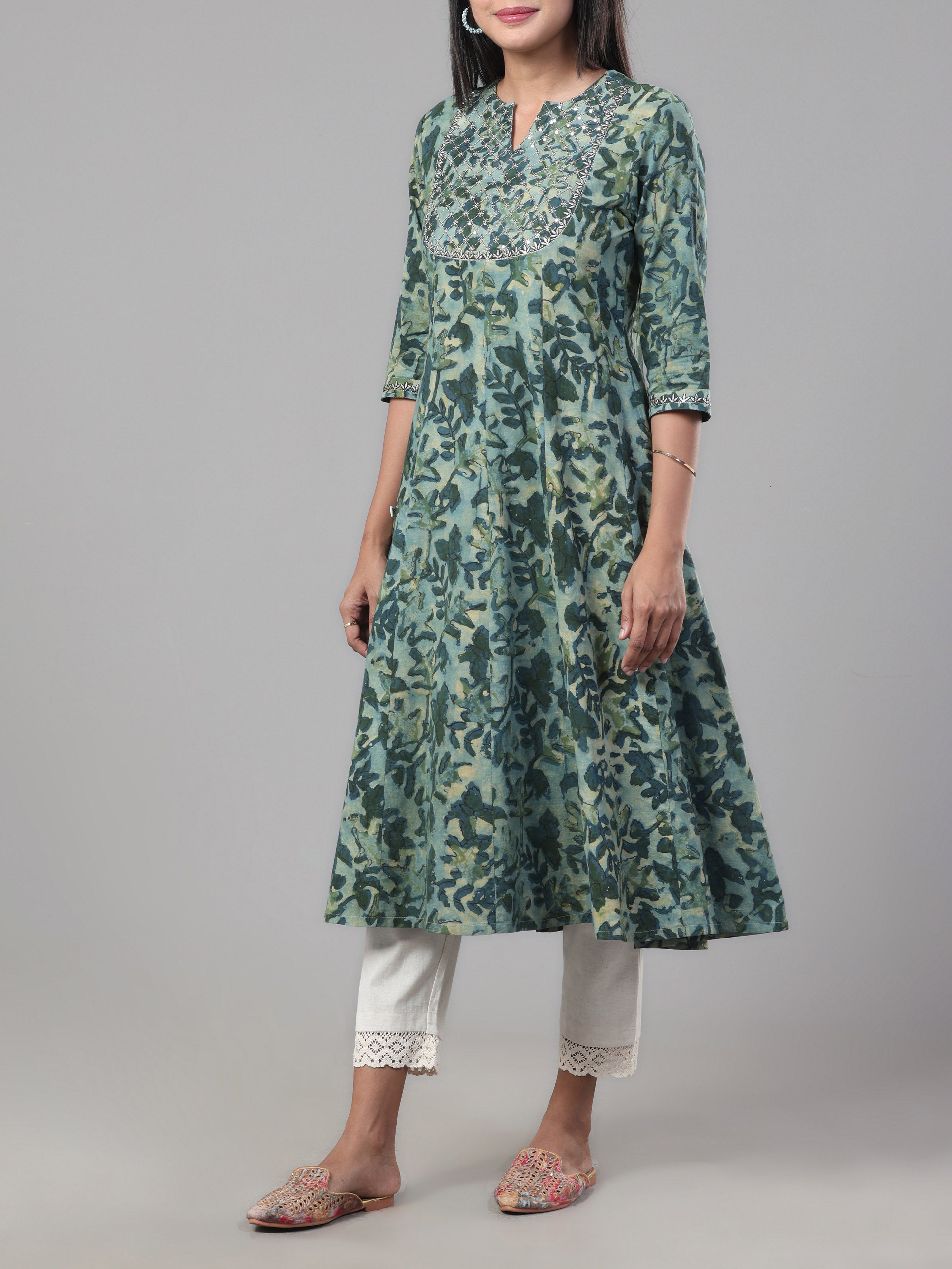 Olive Green Pure Cotton Printed Kurti