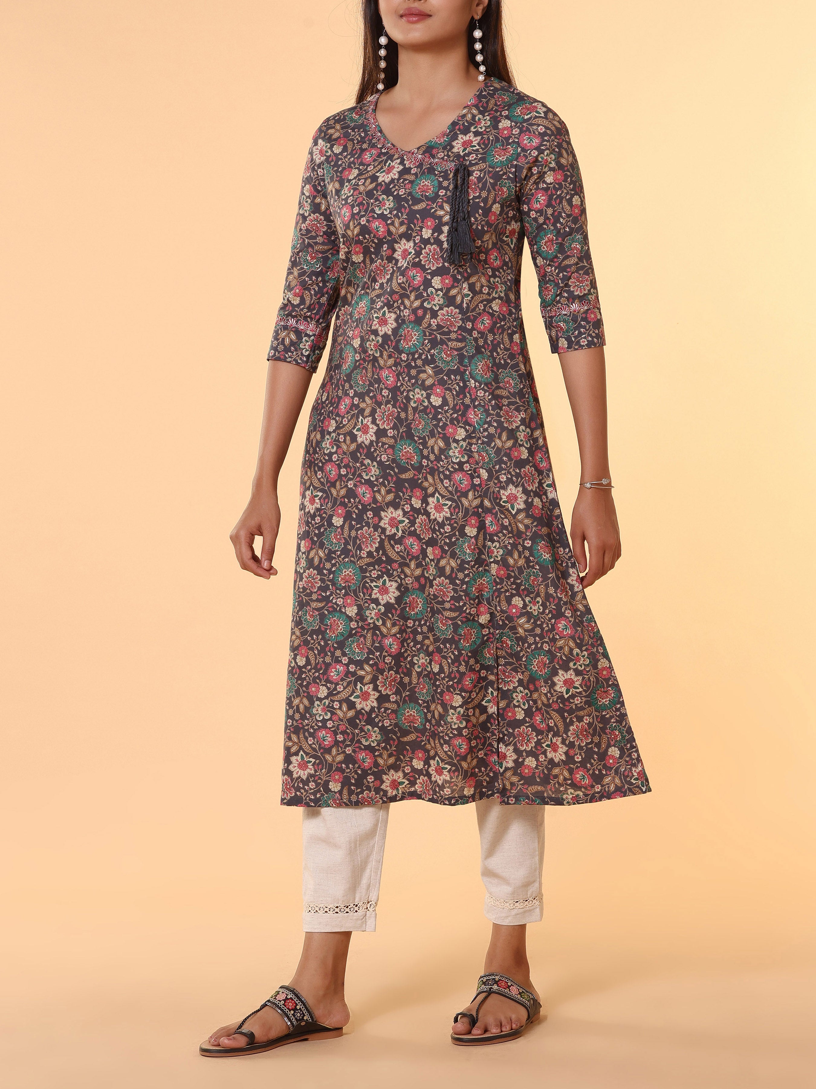 Multi Colour Pure Cotton Printed Kurti With Embroidery