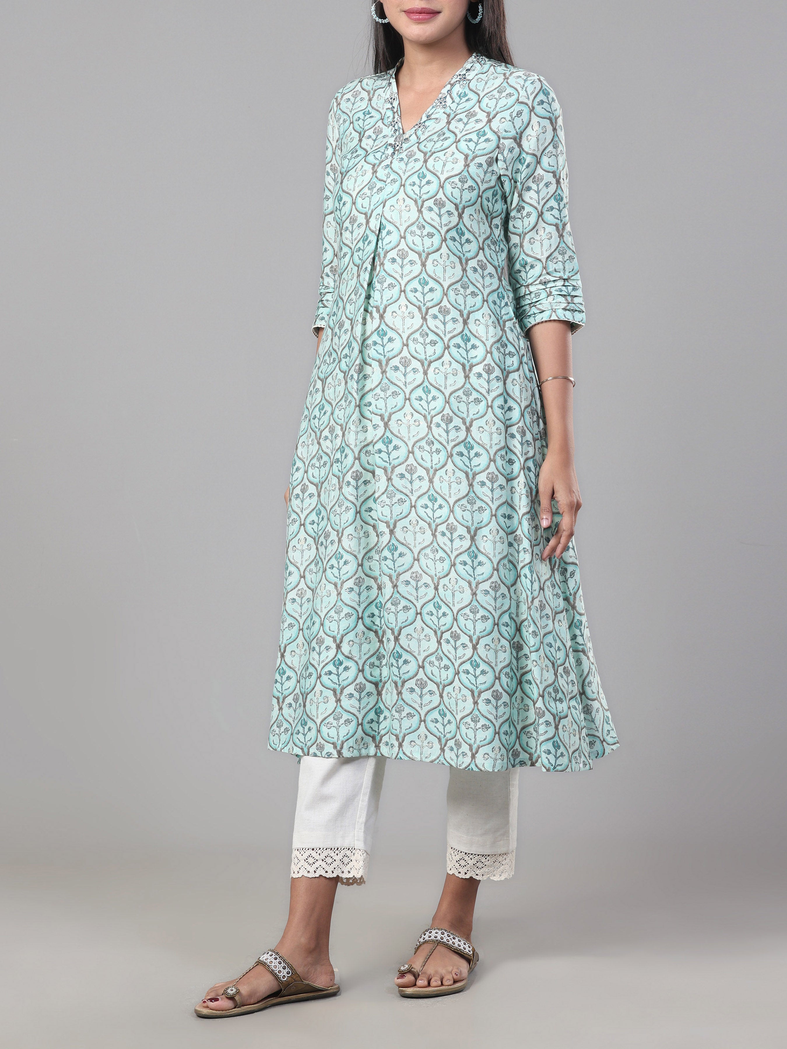 Light Blue Modal Chanderi Kurti With Embroidery
